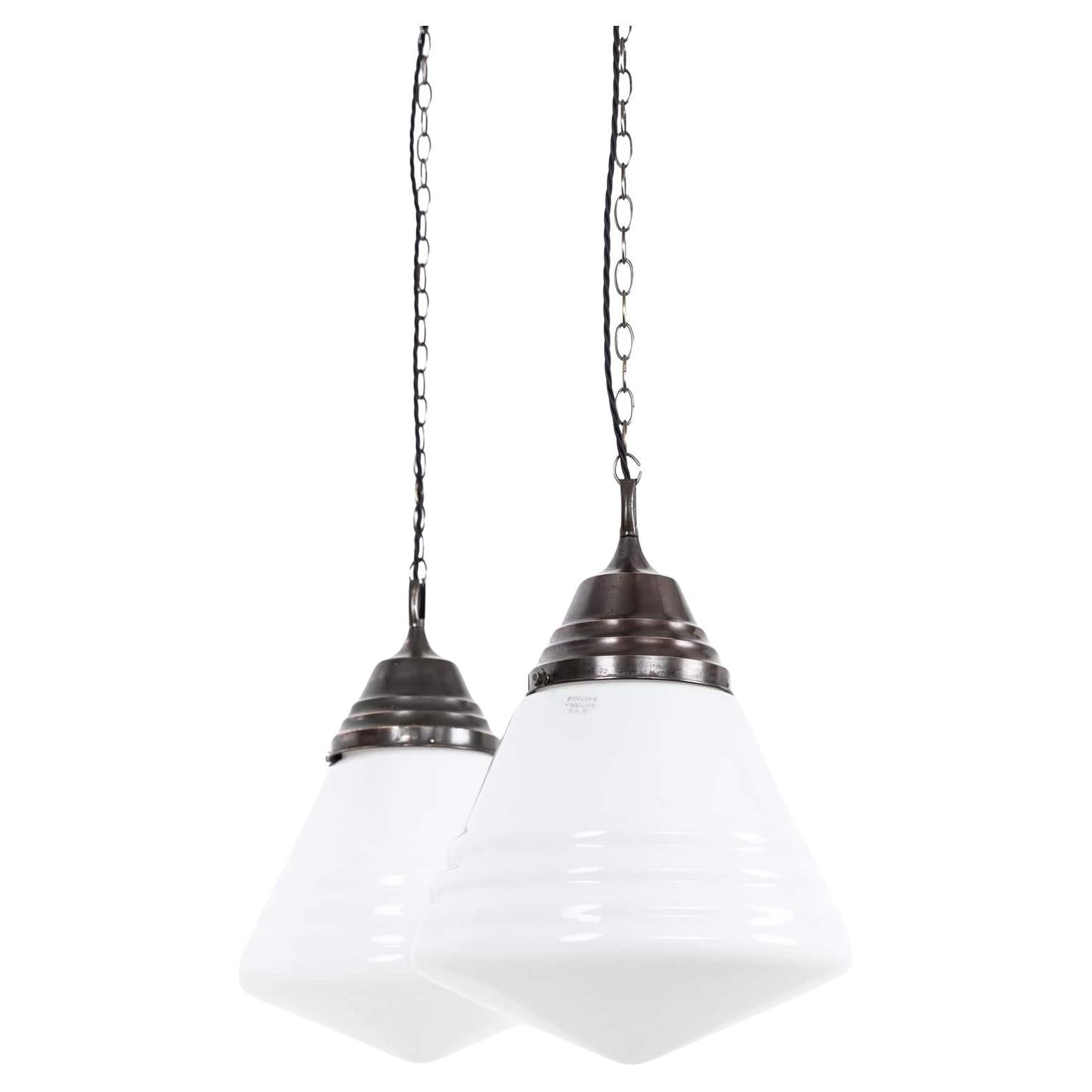 Antique Art Deco Philips 'Phililite' Dutch Opaline Glass Pendant Light, C.1920