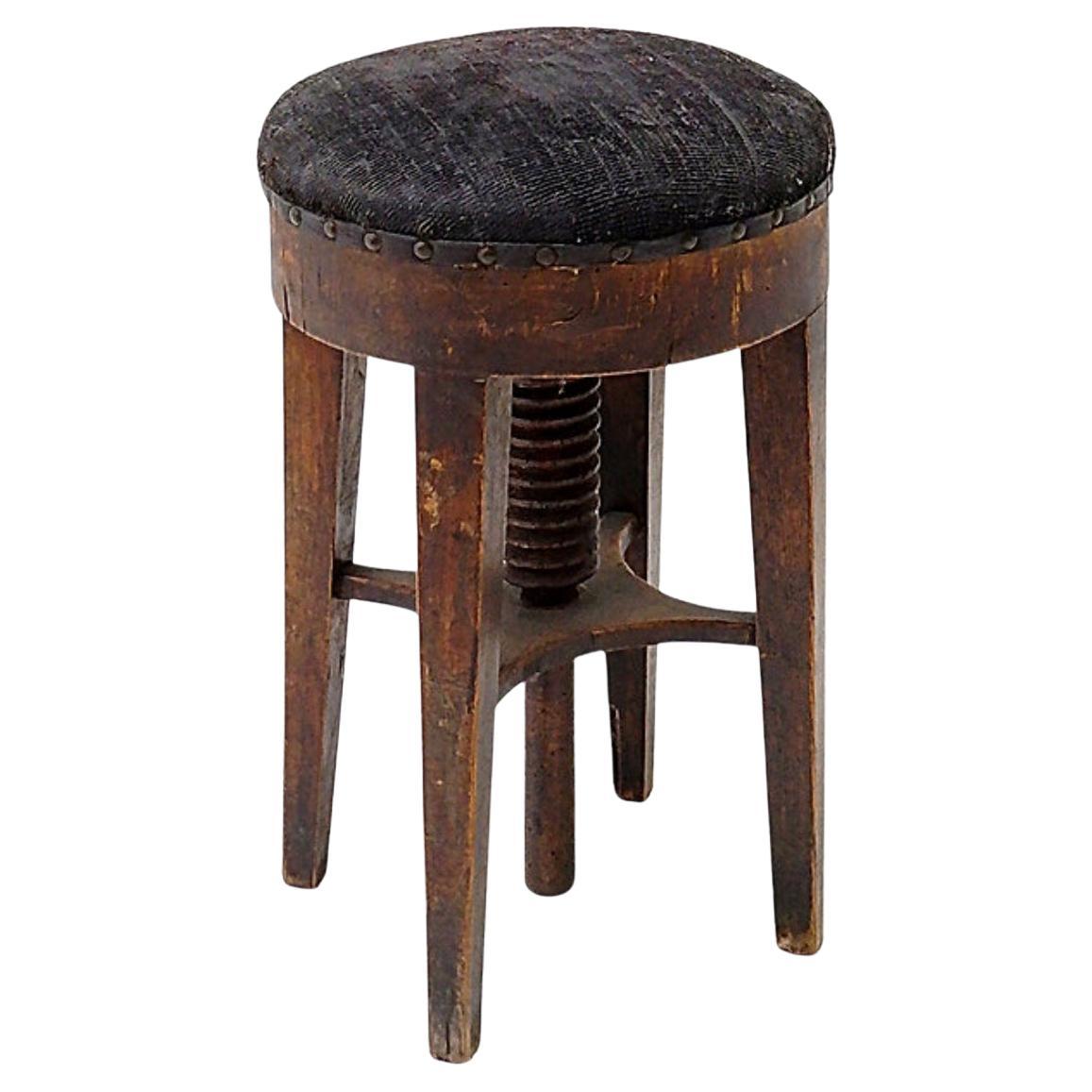 Antique Art Deco Piano round Stool, Beech Wood, 1930s