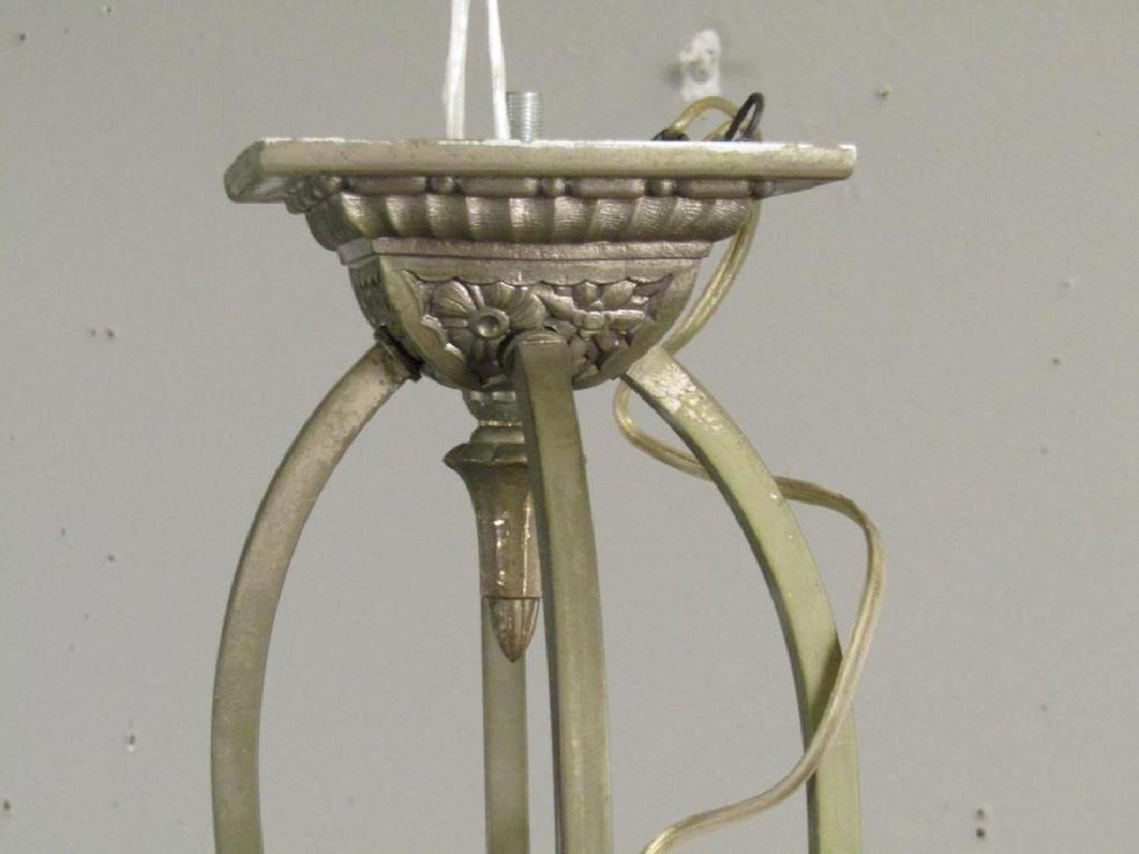 20th Century Antique Art Deco Pierre Gilles Paris Bronze, Pressed Glass Chandelier, 1920s