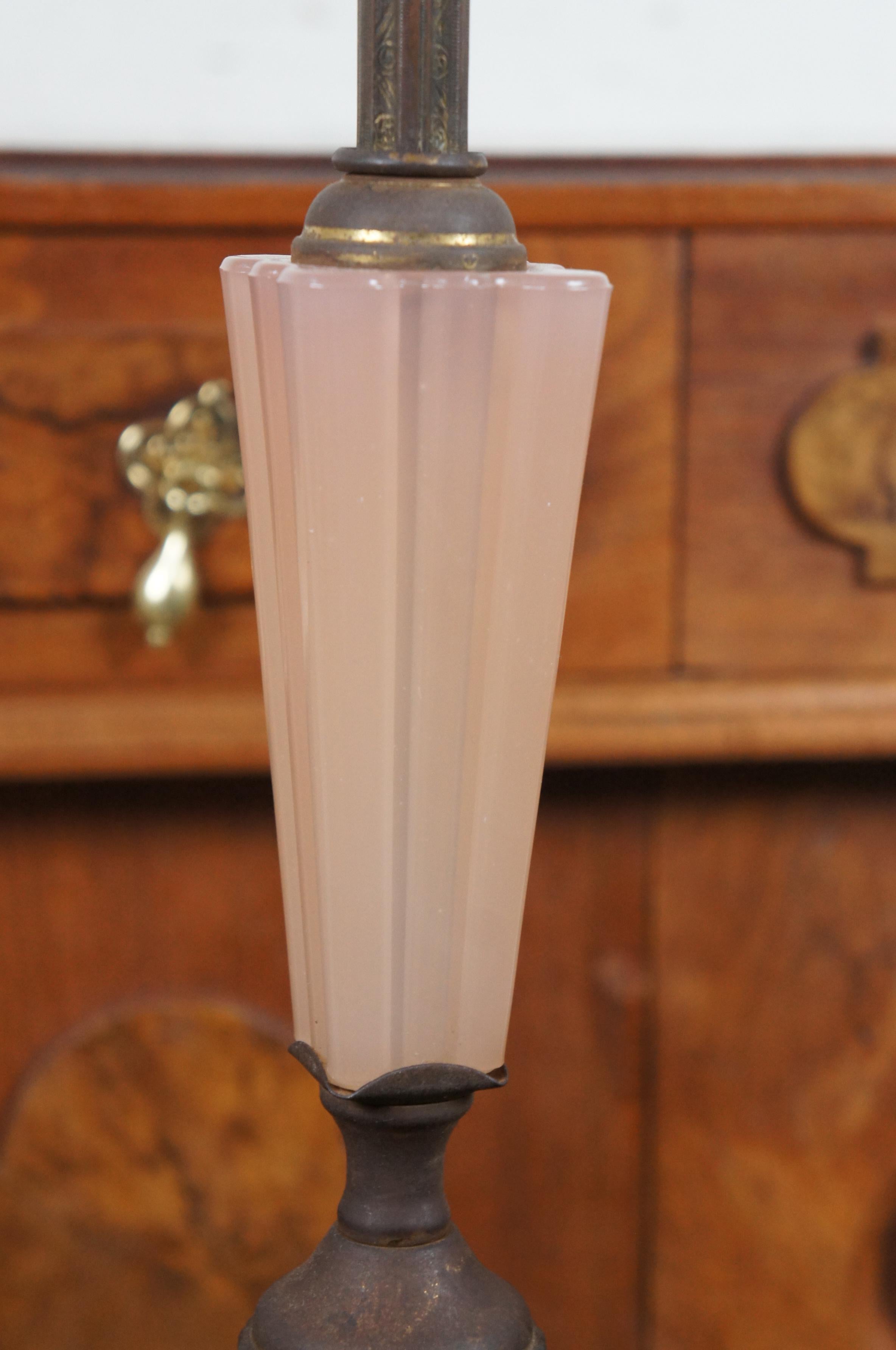Mid-20th Century Antique Houze Art Deco Pink Glass Brass Smoke Stand Ashtray Floor Lamp Light 62