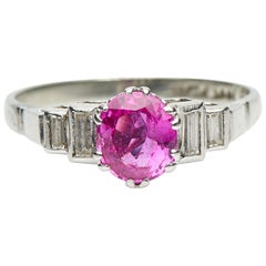 Antique, Art Deco, Pink Sapphire and Diamond Engagement Ring