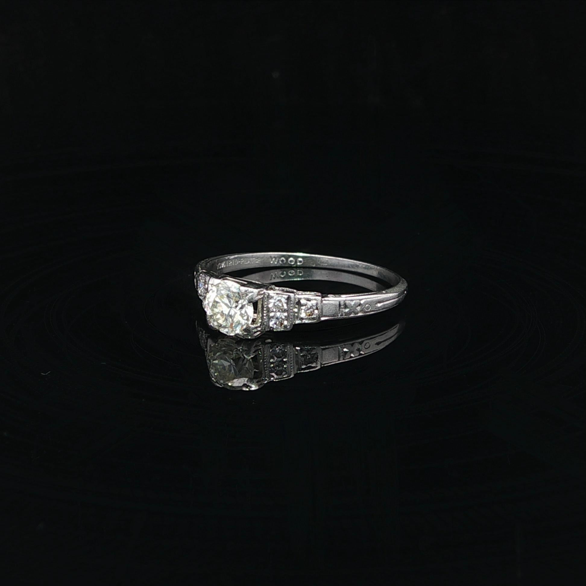 Anello in platino Art Deco 0,34ctw Old Cut Diamond Dainty Step Sides in vendita 5