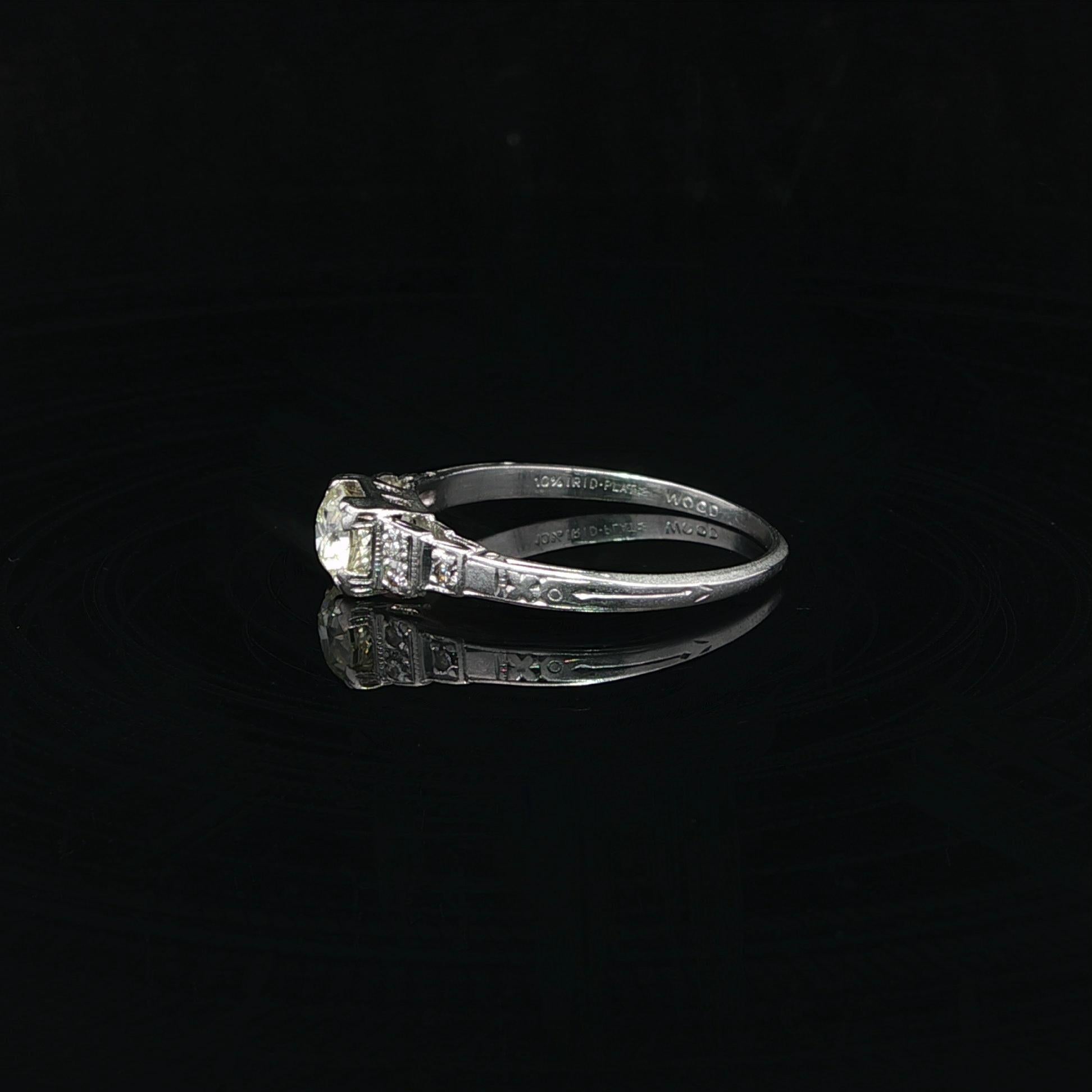 Anello in platino Art Deco 0,34ctw Old Cut Diamond Dainty Step Sides in vendita 6