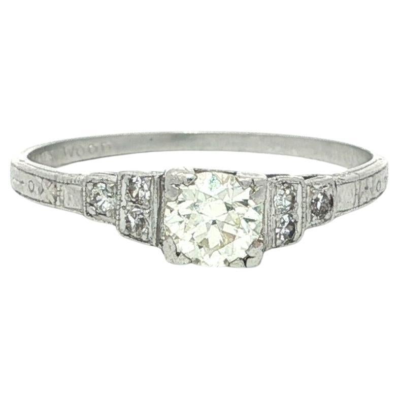 Anello in platino Art Deco 0,34ctw Old Cut Diamond Dainty Step Sides in vendita