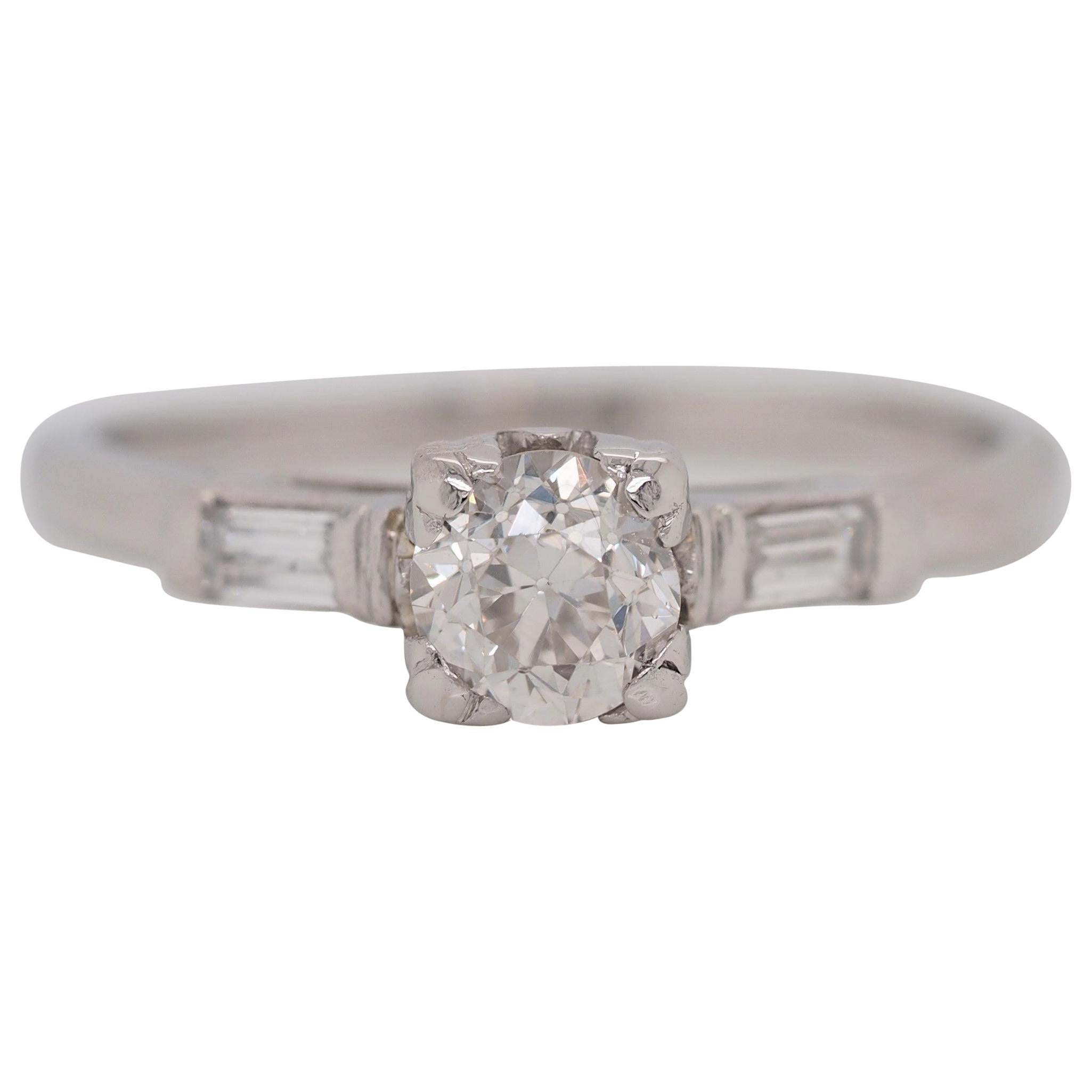 Antique Art Deco Platinum 0.5 Carat Old European Cut Diamond Engagement Ring For Sale