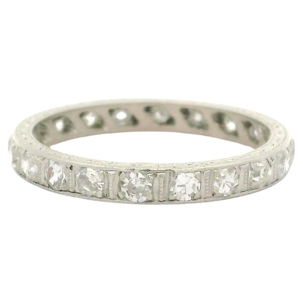 Antique Art Deco Platinum 0.65ct Diamond Hand Engraved Eternity Band Ring sz 5.5 For Sale