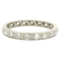 Antique Art Deco Platinum 0.65ct Diamond Hand Engraved Eternity Band Ring sz 5.5