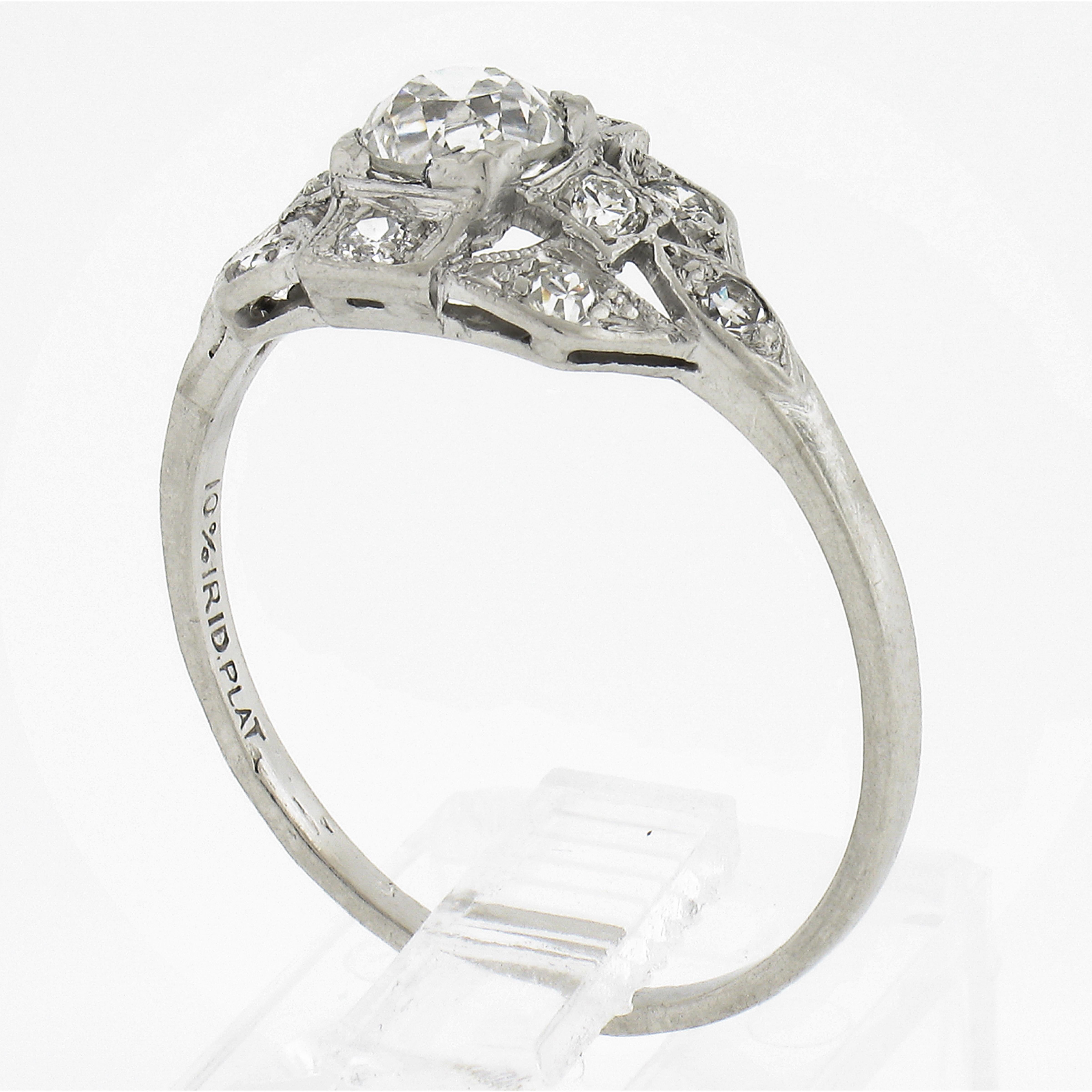Antiker Art Deco Platin-Verlobungsring, 0,70 Karat GIA, alter Diamant, Milgrain, geätzter Verlobungsring im Angebot 4