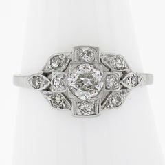 Antique Art Deco Platinum 0.70ct GIA Old Diamond Milgrain Etched Engagement Ring