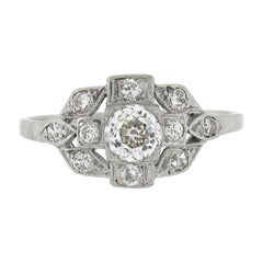 Antique Art Deco Platinum 0.70ct GIA Old Diamond Milgrain Etched Engagement Ring