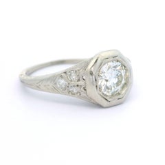 Antique Art Deco Platinum 0.73ctw Old Cut Diamond Filigree Octagonal Ring