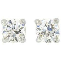 Antique Art Deco Platinum 0.74ctw Old European Cut 4-Prong Diamond Stud Earrings