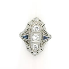Antique Art Deco Platinum 0.75ctw Diamond Sapphire Filigree Platter Dinner Ring