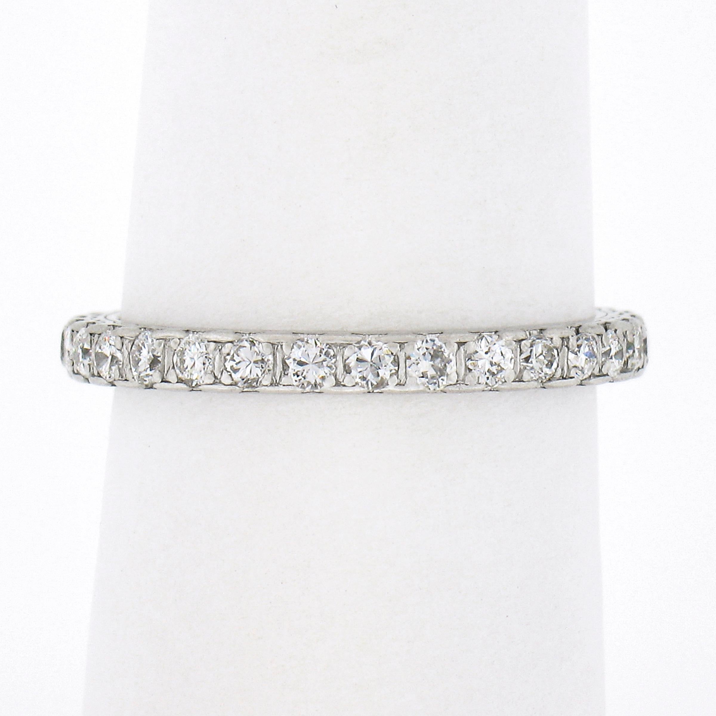 Old European Cut Antique Art Deco Platinum 0.78ct Pave Old Cut Diamond Eternity Wedding Band Ring For Sale