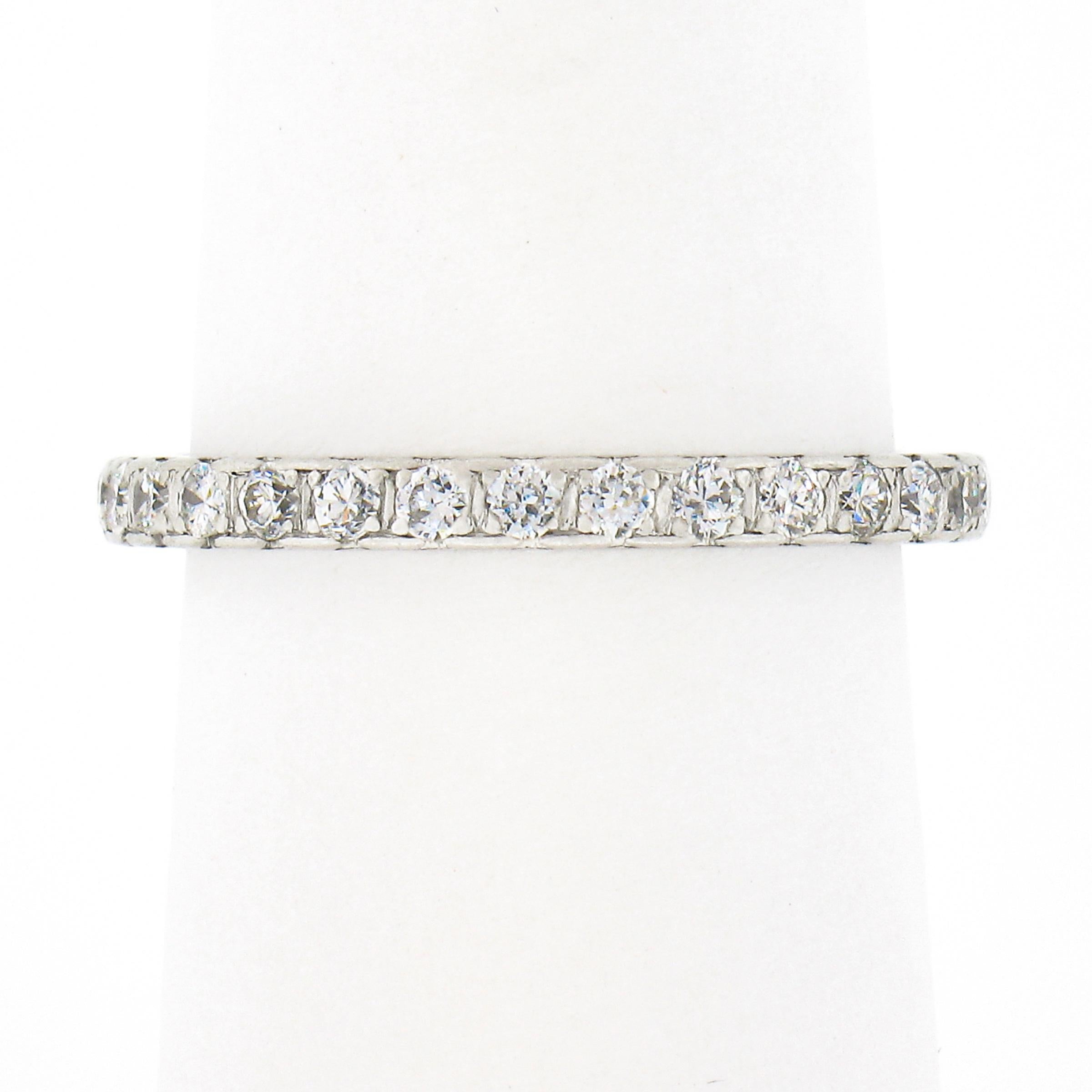 Antique Art Deco Platinum 0.78ct Pave Old Cut Diamond Eternity Wedding Band Ring In Good Condition For Sale In Montclair, NJ