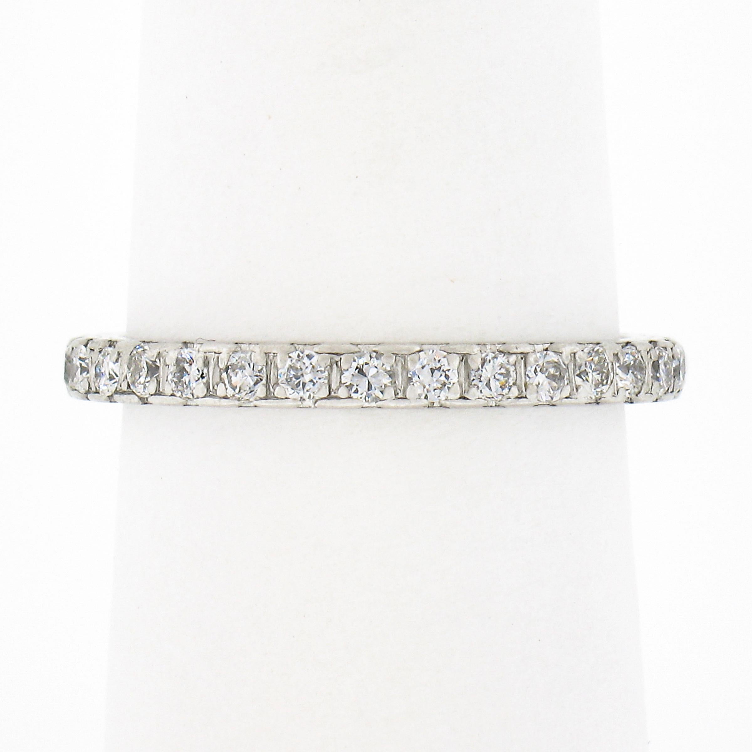 Women's Antique Art Deco Platinum 0.78ct Pave Old Cut Diamond Eternity Wedding Band Ring For Sale