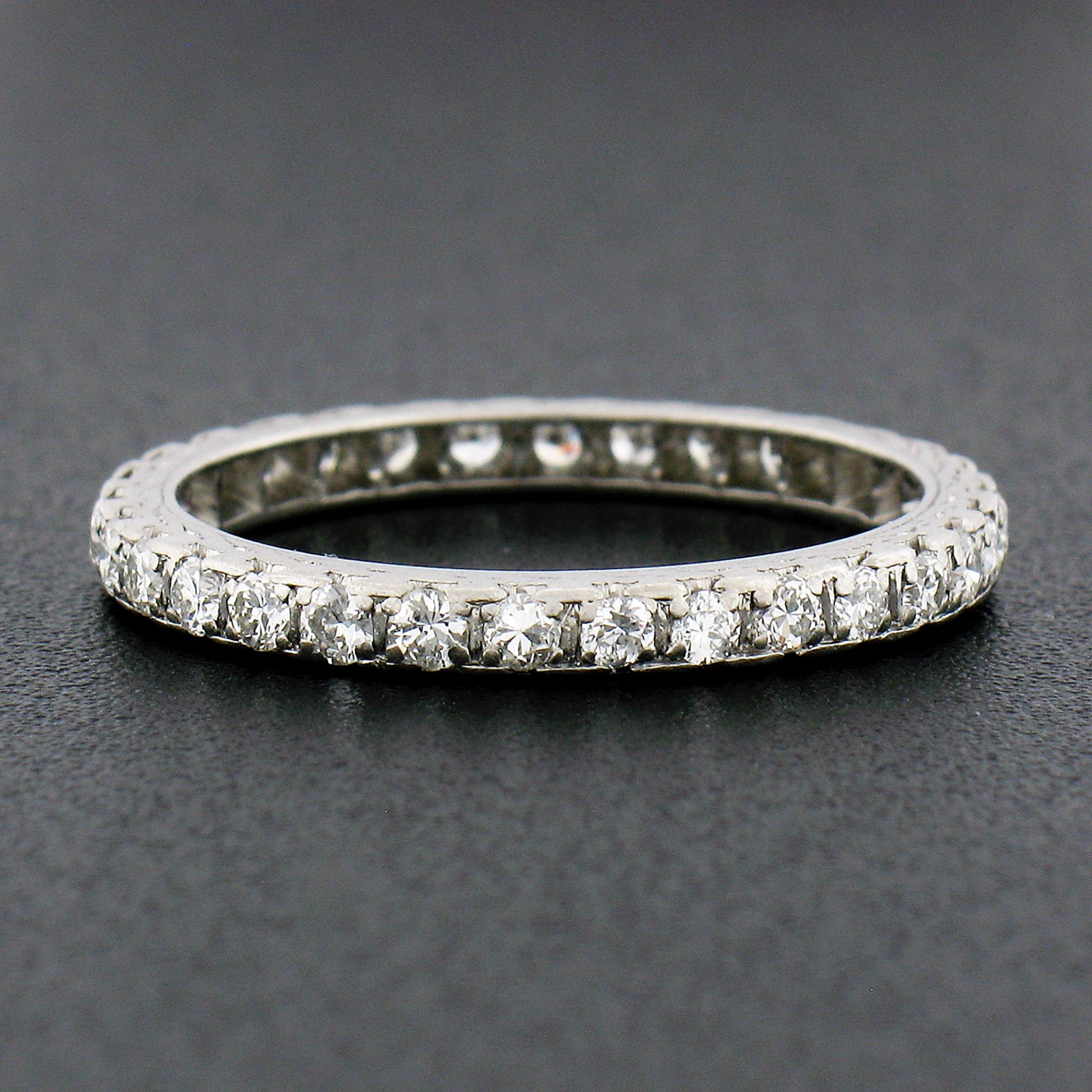 Antique Art Deco Platinum 0.78ct Pave Old Cut Diamond Eternity Wedding Band Ring For Sale 1
