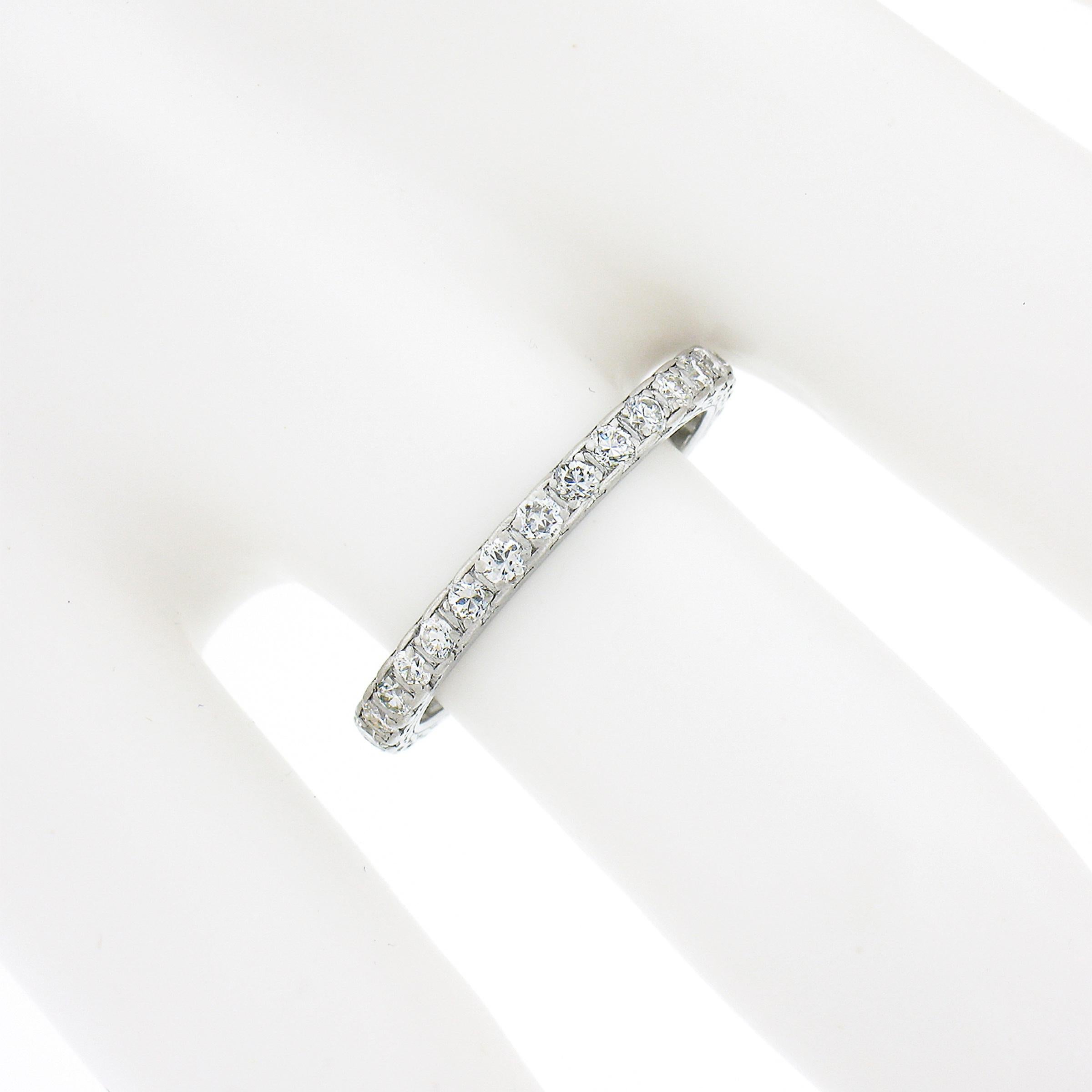 Antique Art Deco Platinum 0.78ct Pave Old Cut Diamond Eternity Wedding Band Ring For Sale 2
