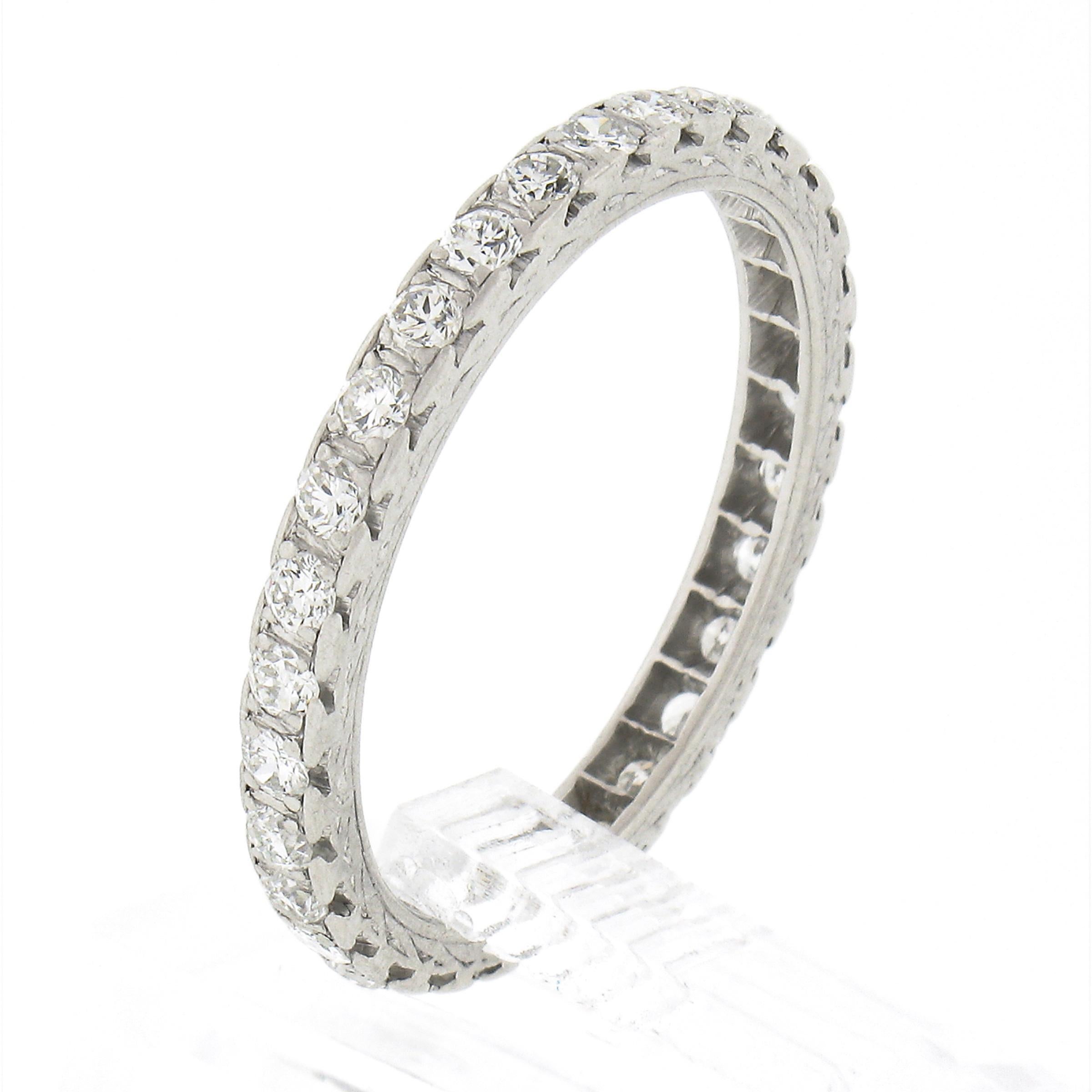 Antique Art Deco Platinum 0.78ct Pave Old Cut Diamond Eternity Wedding Band Ring For Sale 4