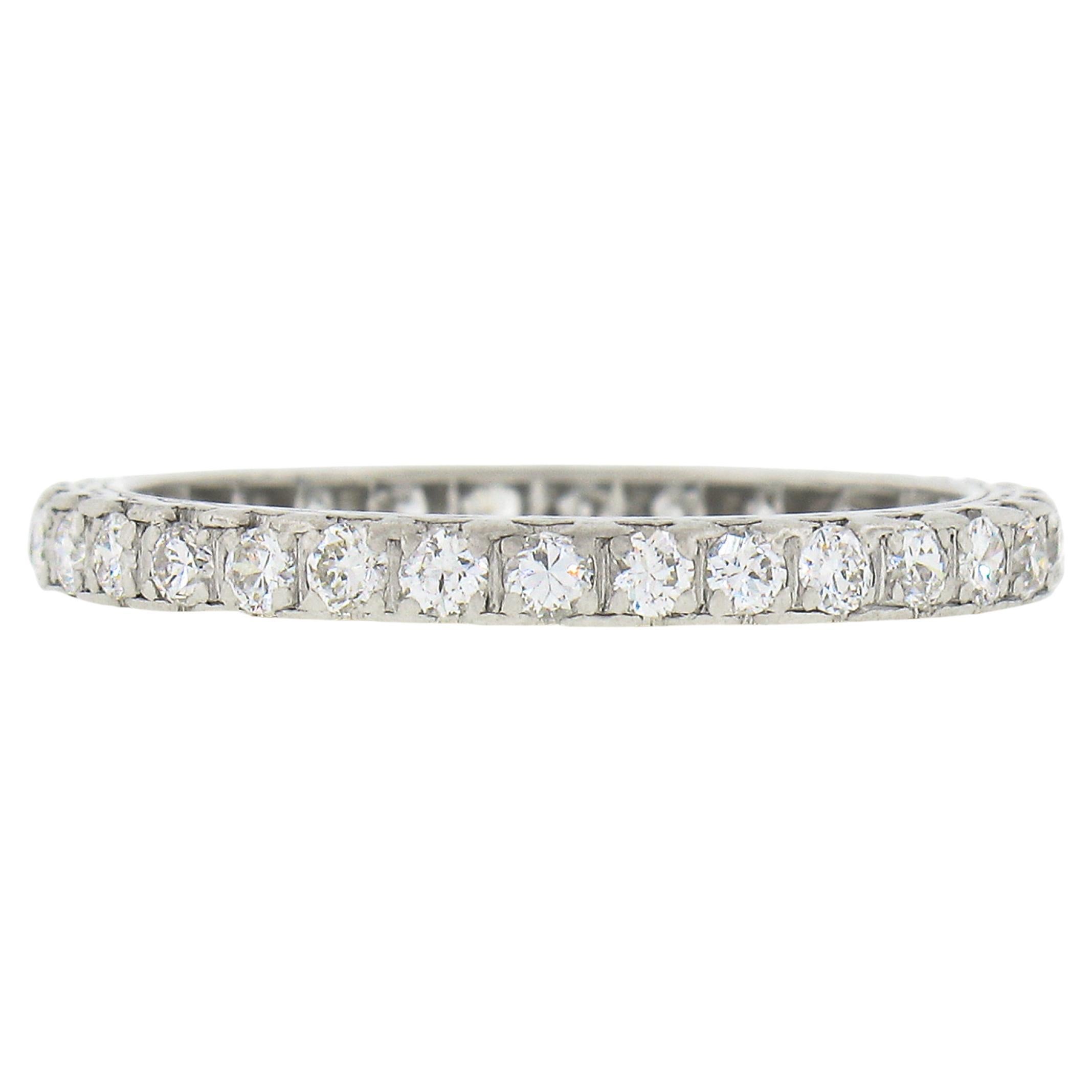 Antique Art Deco Platinum 0.78ct Pave Old Cut Diamond Eternity Wedding Band Ring For Sale