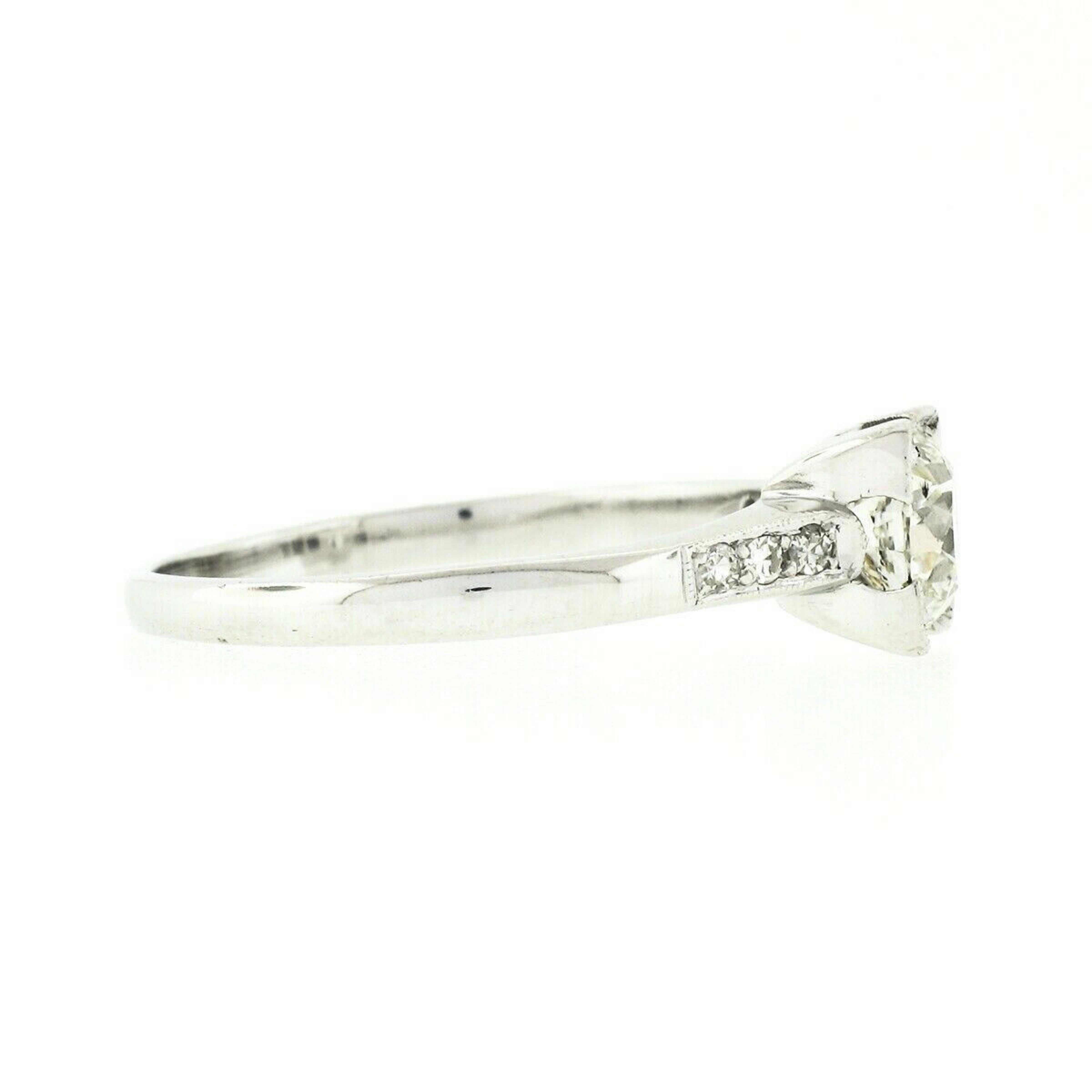 Women's Antique Art Deco Platinum 0.87ctw European Cut Diamond Solitaire Engagement Ring For Sale