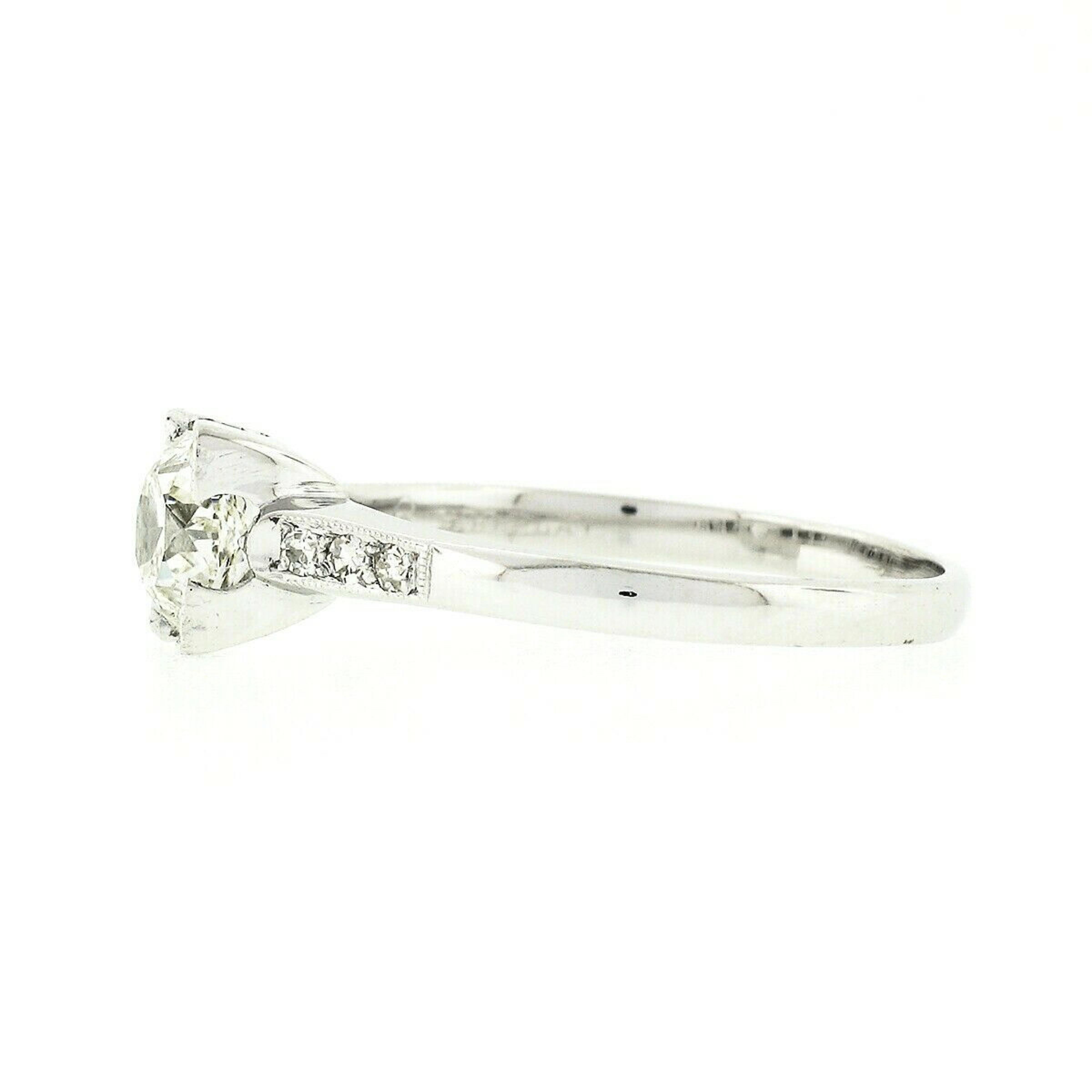 Antique Art Deco Platinum 0.87ctw European Cut Diamond Solitaire Engagement Ring For Sale 1
