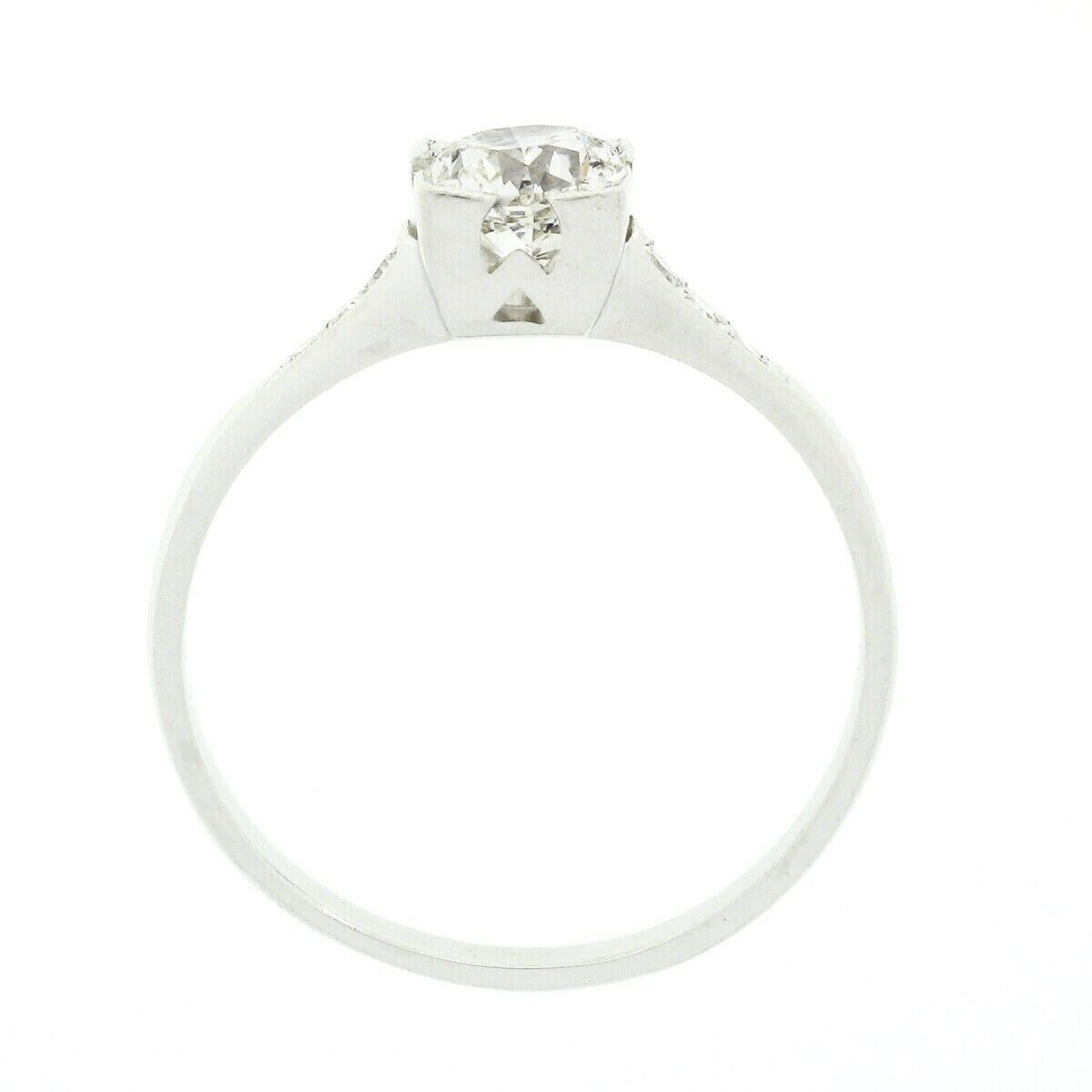 Antique Art Deco Platinum 0.87ctw European Cut Diamond Solitaire Engagement Ring For Sale 3