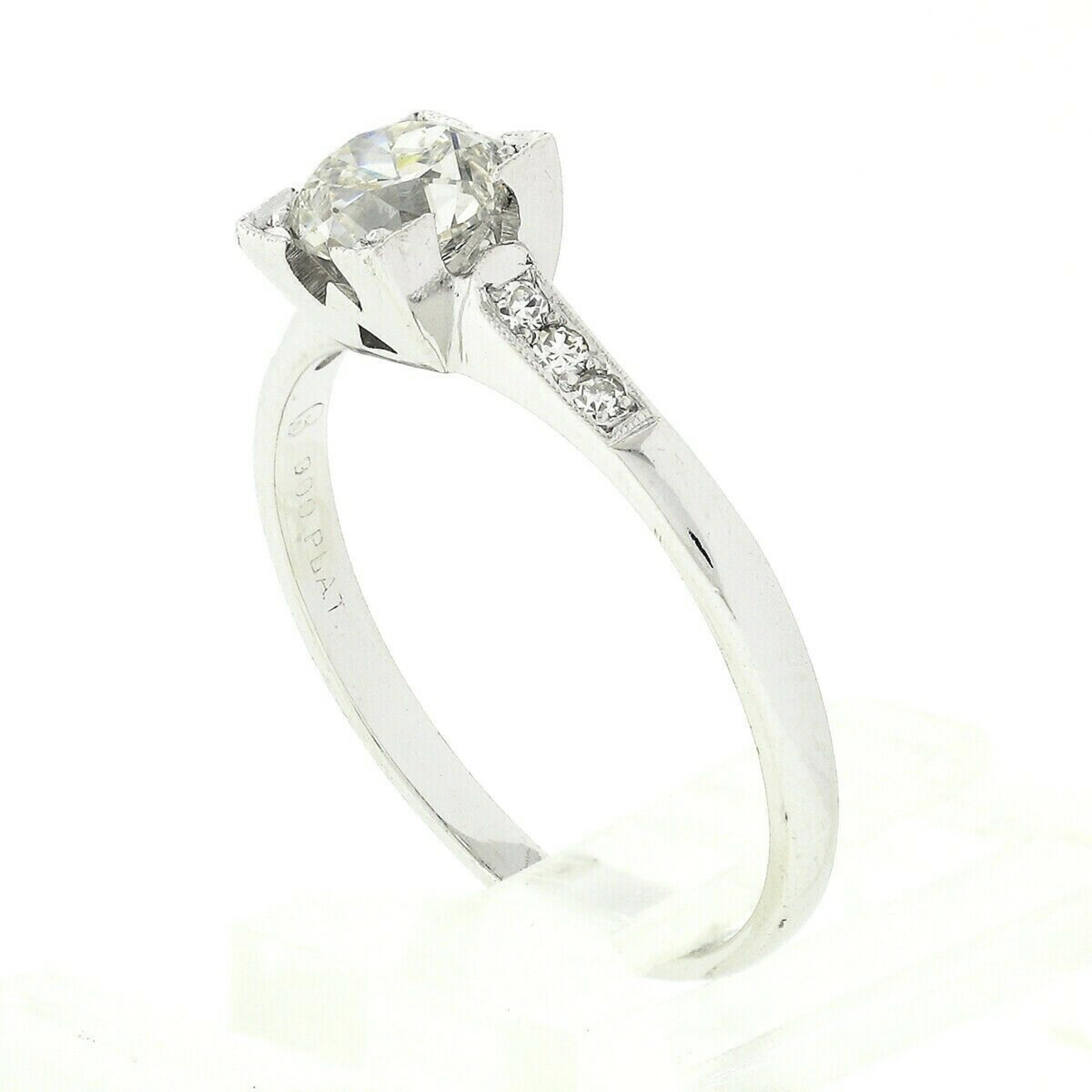 Antique Art Deco Platinum 0.87ctw European Cut Diamond Solitaire Engagement Ring For Sale 4