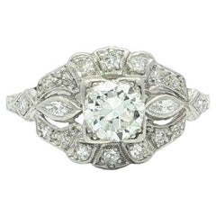 Bague de fiançailles Arte Antiques Platinum 0.91ctw Diamond Milgrain Etched Floral