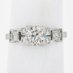 Antique Art Deco Platinum 0.92ctw European Diamond Buckle Style Sides Ring