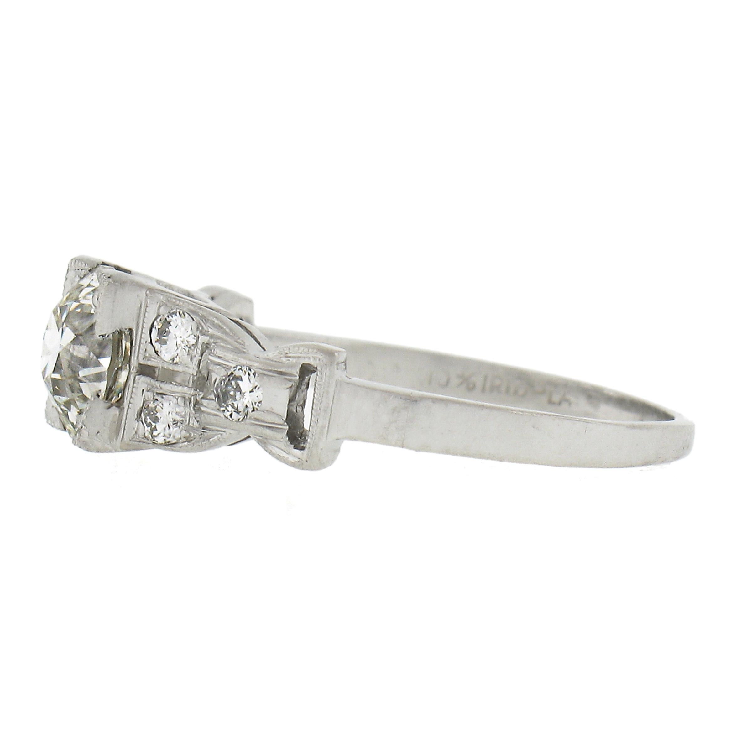 Bague Art déco ancienne style boucle latérale en platine avec diamants européens 0,92 carat en vente 1