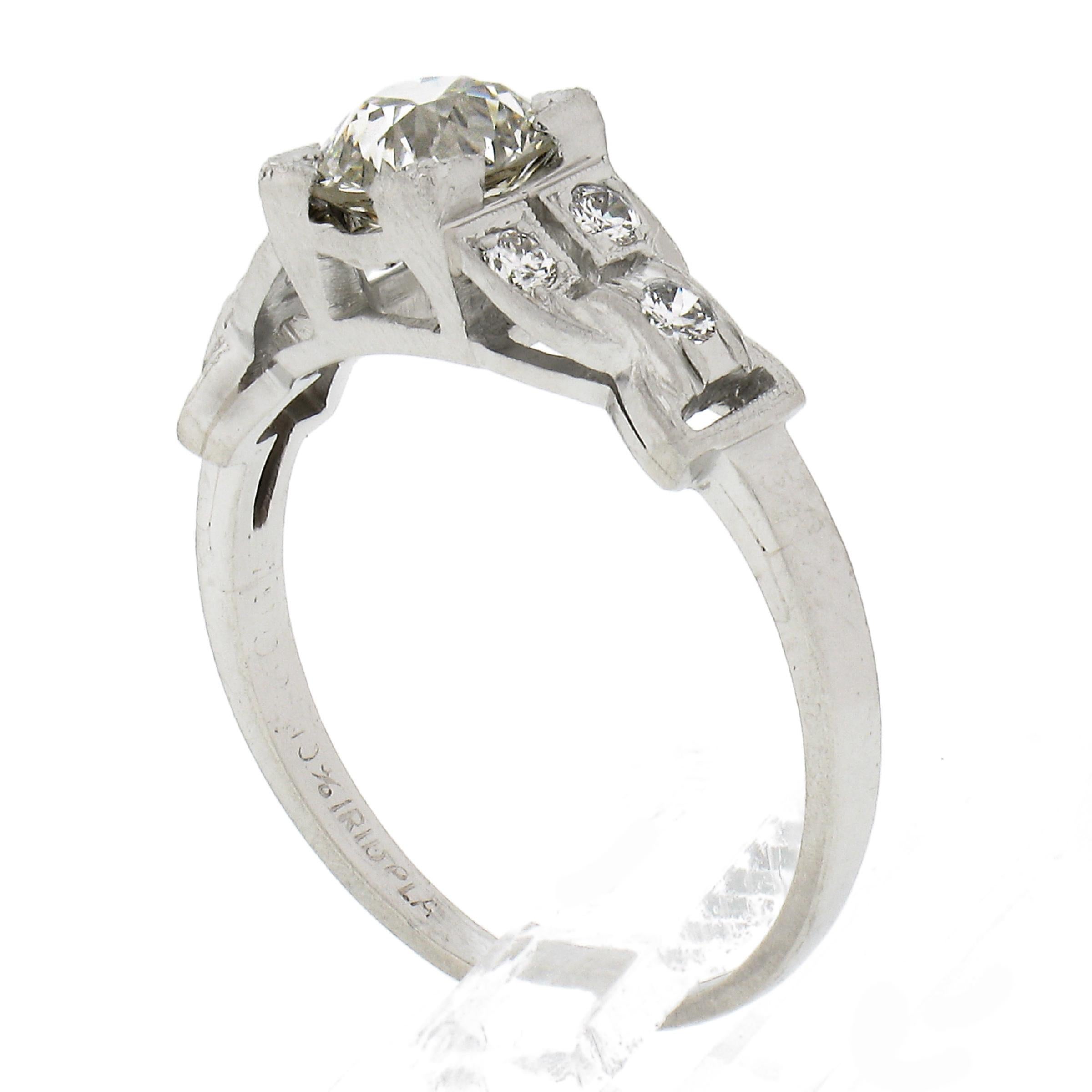 Bague Art déco ancienne style boucle latérale en platine avec diamants européens 0,92 carat en vente 4