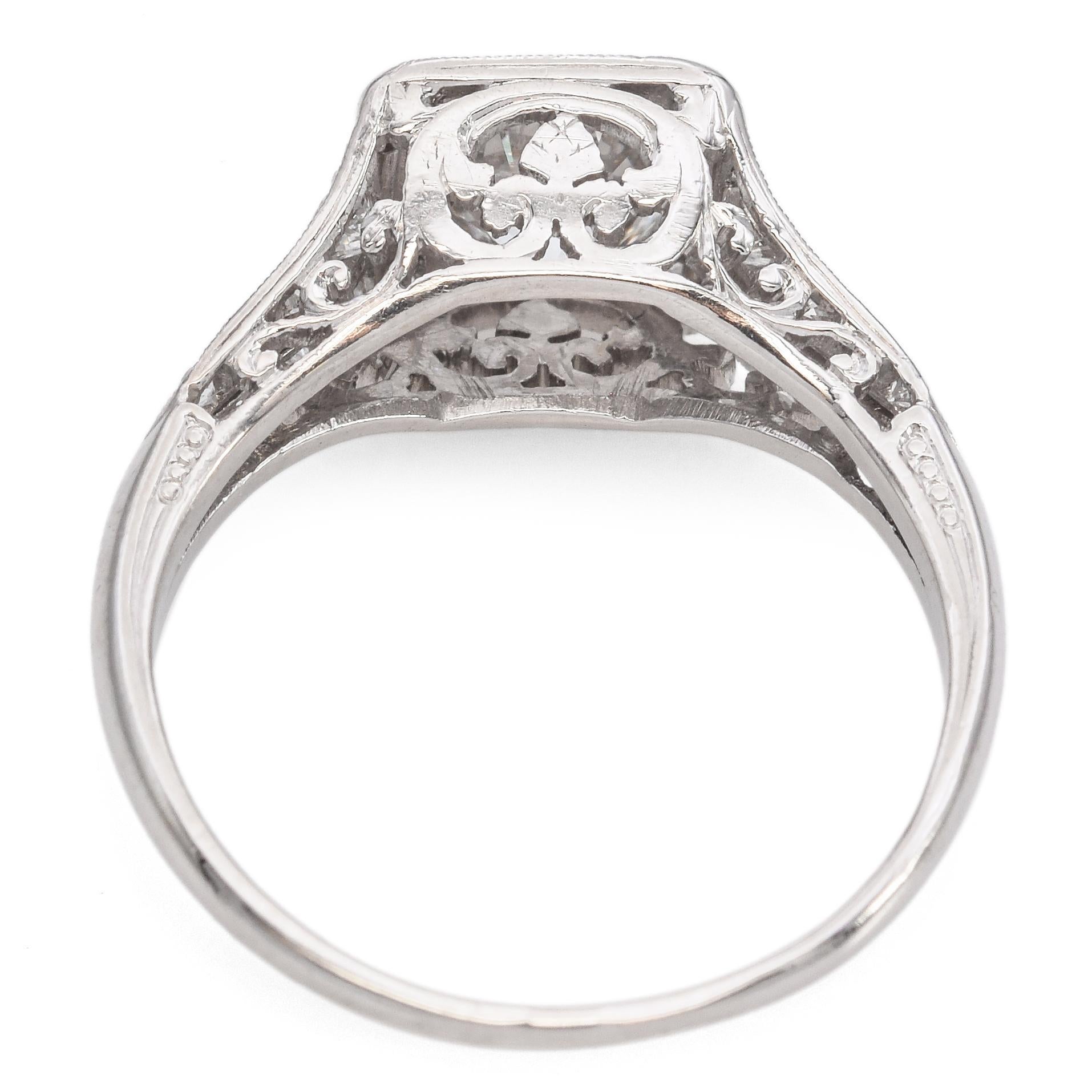 Taglio rotondo Anello di fidanzamento antico in platino Art Deco da 0,96 carati E VS1 con diamante GIA in vendita