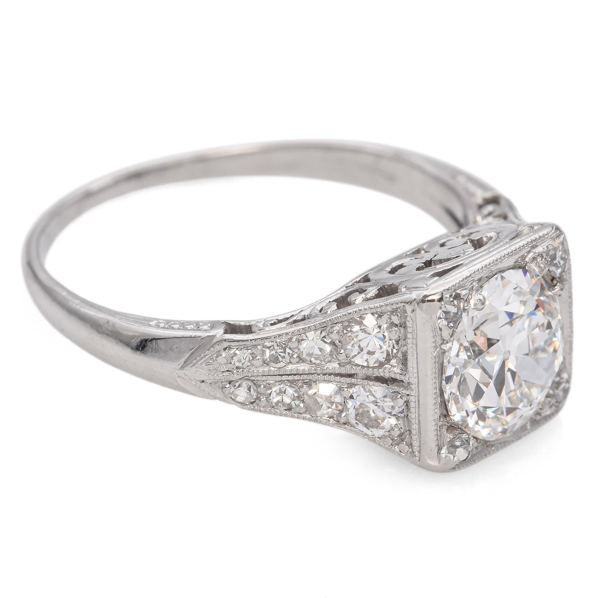 Anello di fidanzamento antico in platino Art Deco da 0,96 carati E VS1 con diamante GIA in vendita 1