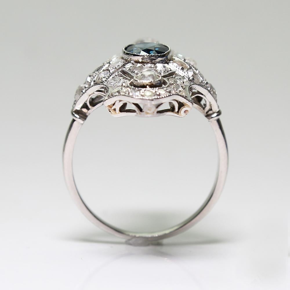Antique Art Deco Platinum 1 Carat Sapphire and 1.3 Carat Diamond Ring 1