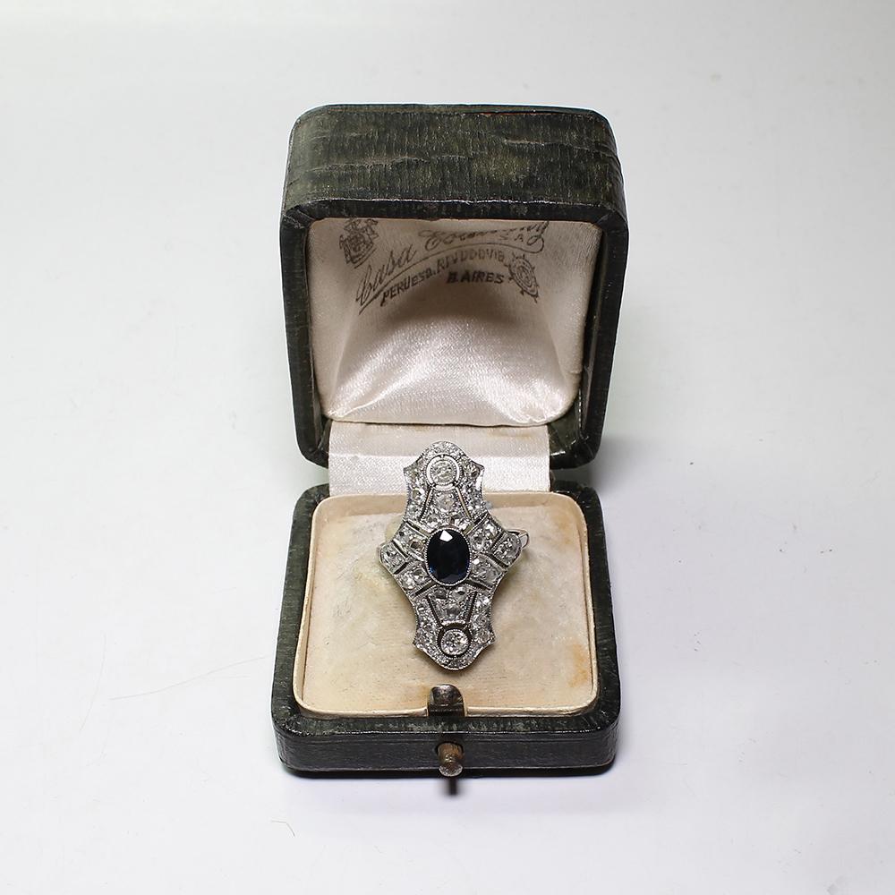 Antique Art Deco Platinum 1 Carat Sapphire and 1.3 Carat Diamond Ring 3