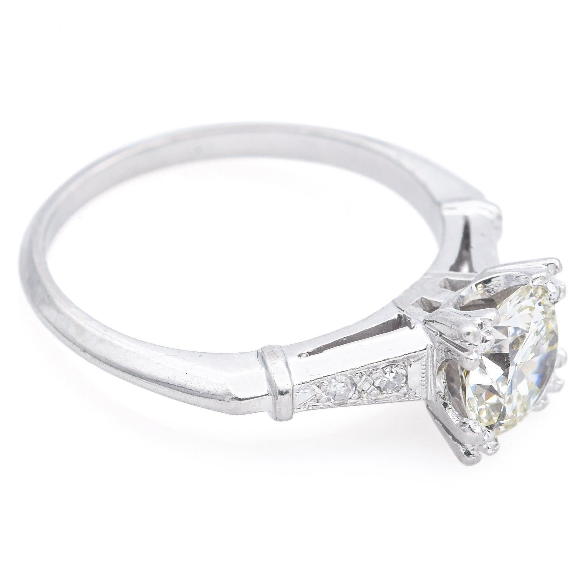 Bague Art déco ancienne en platine avec diamant 1,14 TCW, taille 6 Pour femmes en vente