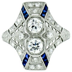 Antique Art Deco Platinum 1.14ct Old European Diamond Filigree Wheat Dinner Ring