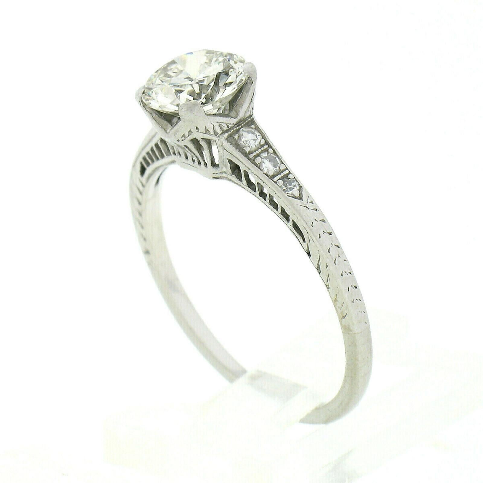 Old European Cut Antique Art Deco Platinum 1.19ct GIA Round Diamond Old Solitaire Engagement Ring For Sale