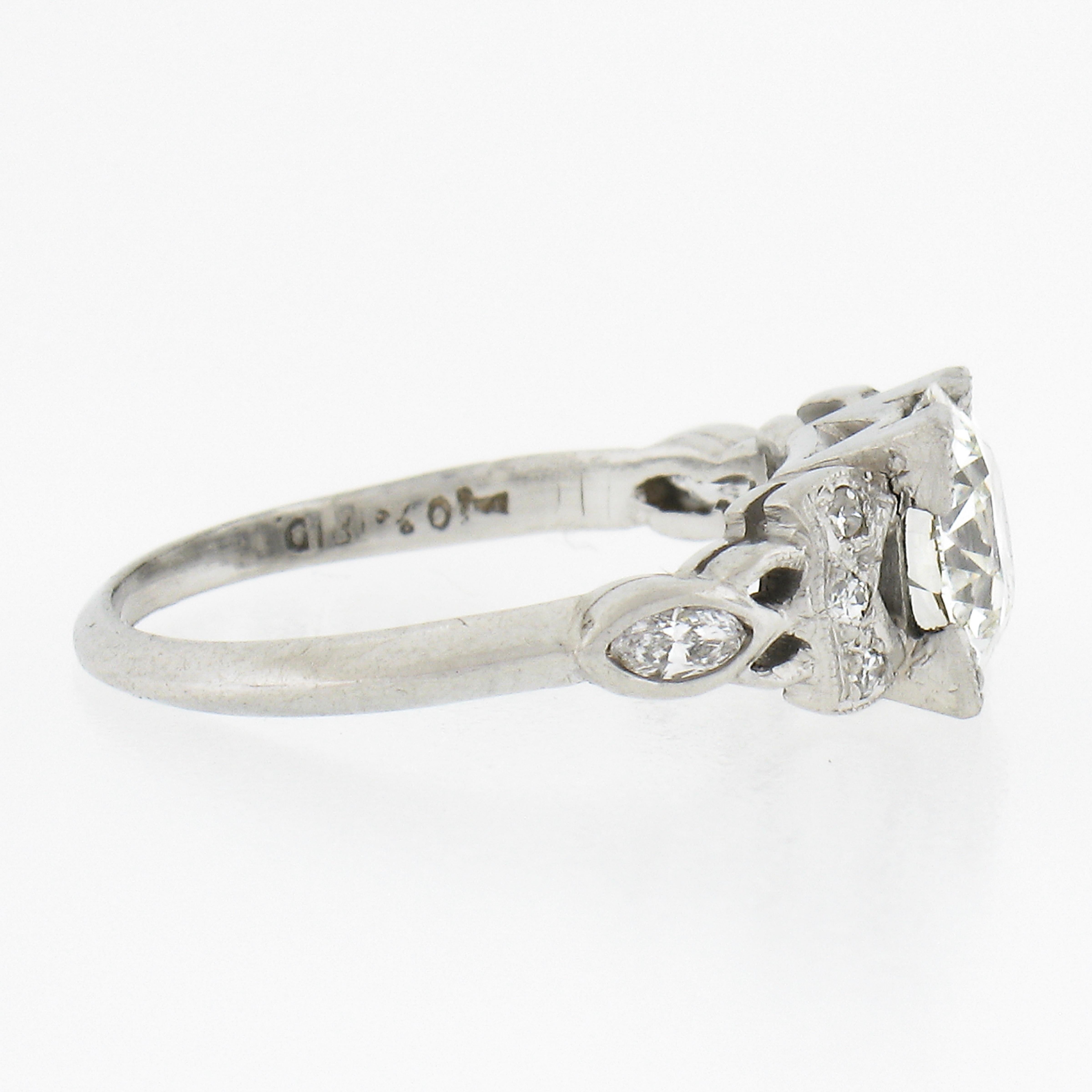 Old European Cut Antique Art Deco Platinum 1.28ct Gia Graded Old European Diamond Engagement Ring For Sale