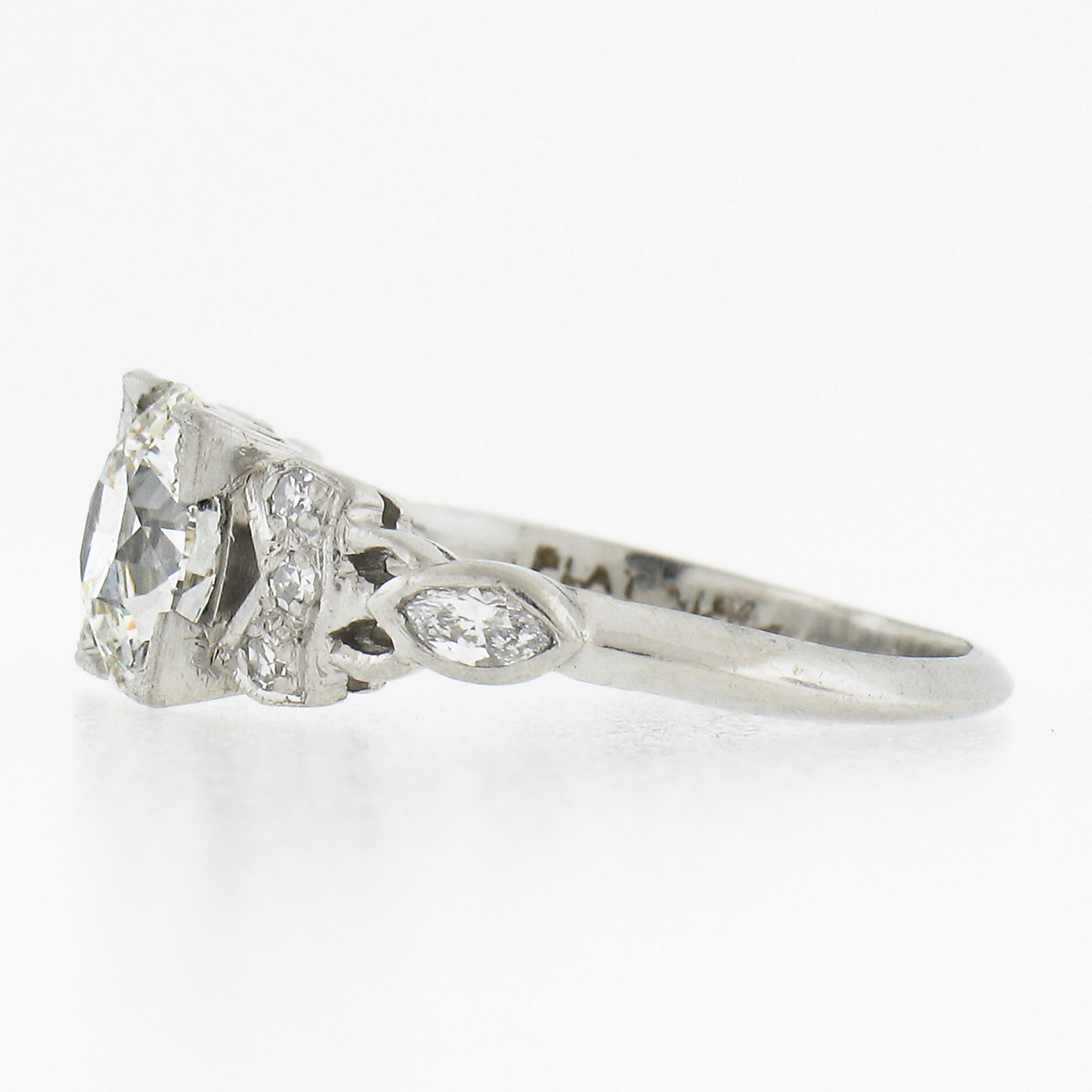 Antique Art Deco Platinum 1.28ct Gia Graded Old European Diamond Engagement Ring In Excellent Condition For Sale In Montclair, NJ
