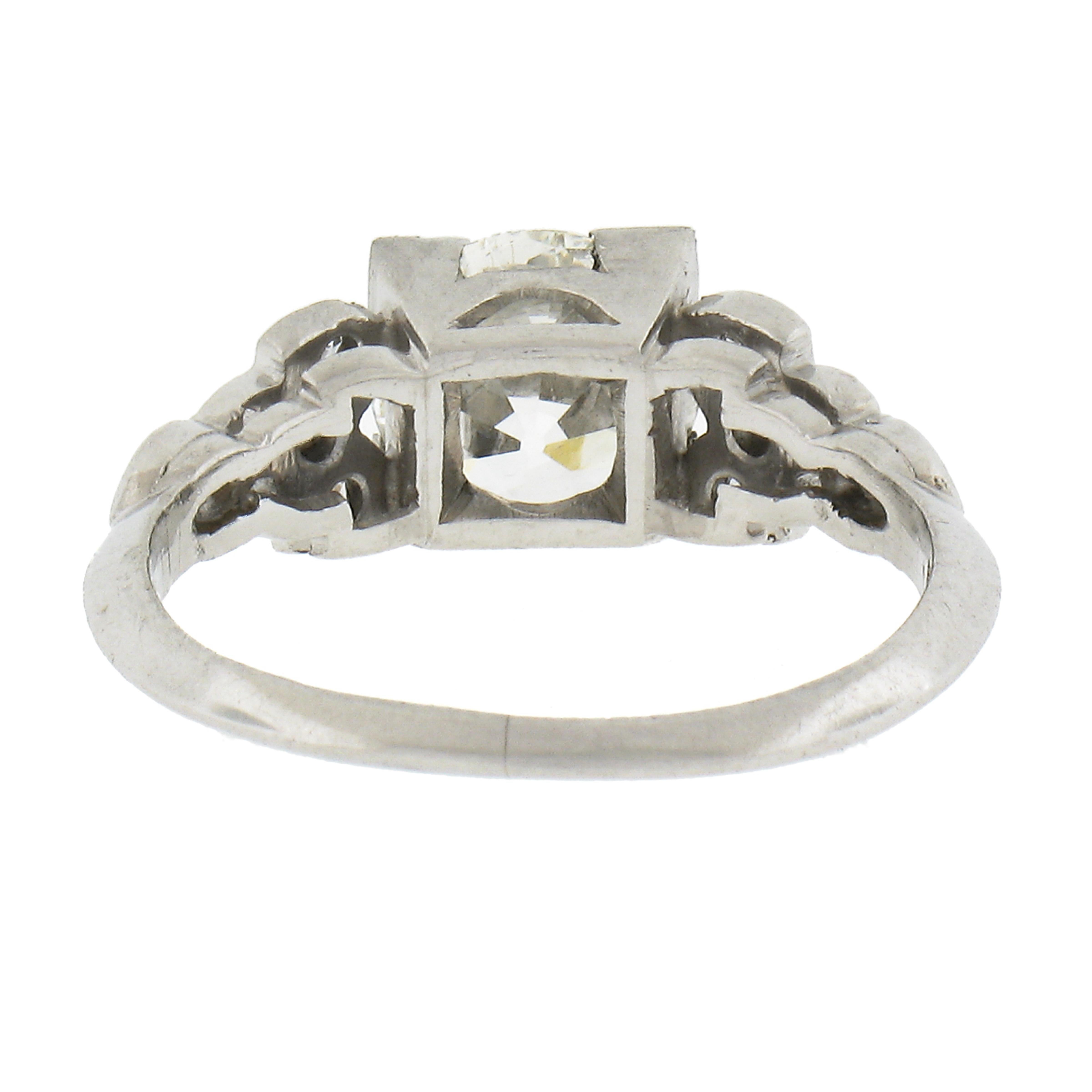 Women's Antique Art Deco Platinum 1.28ct Gia Graded Old European Diamond Engagement Ring For Sale