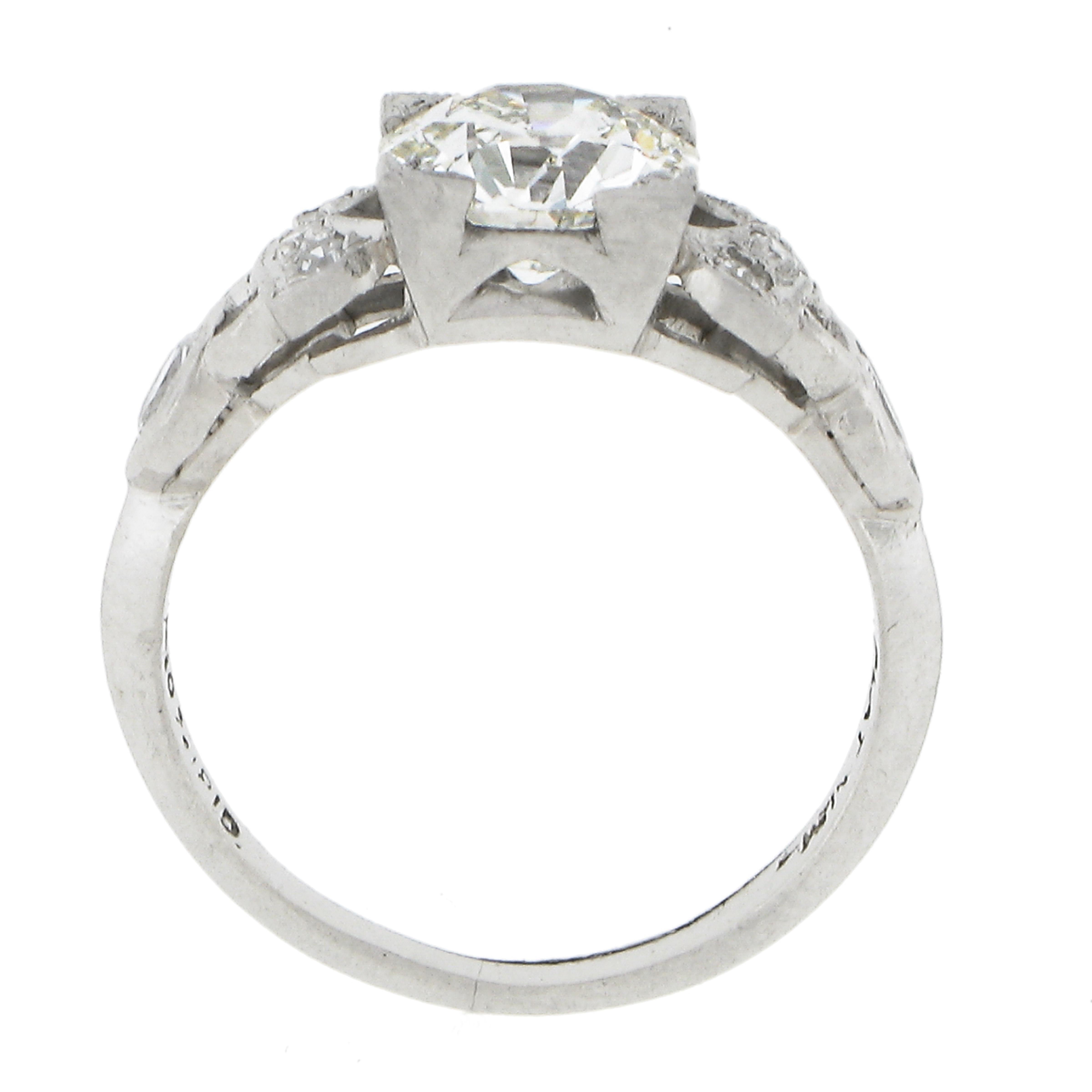 Antique Art Deco Platinum 1.28ct Gia Graded Old European Diamond Engagement Ring For Sale 1