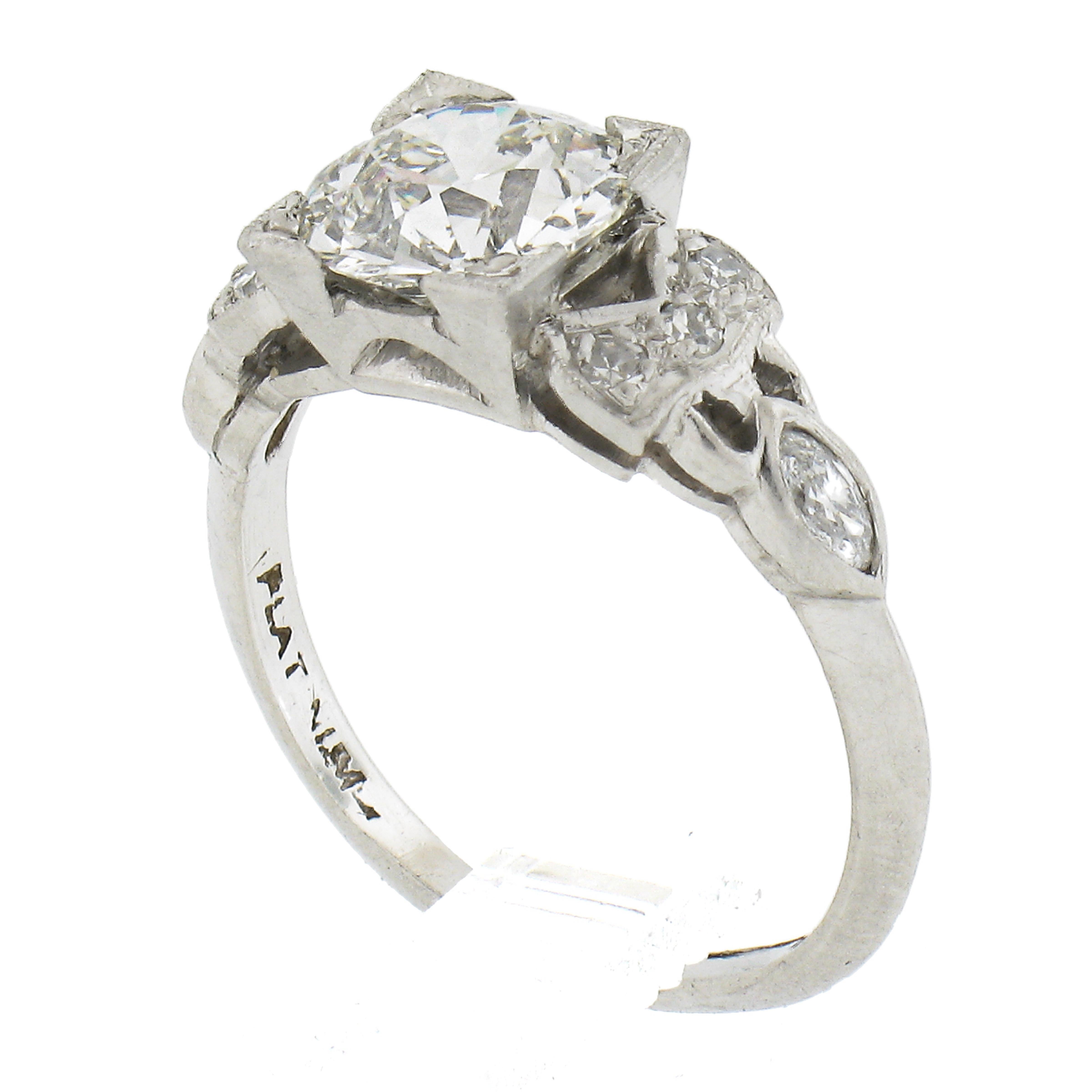 Antique Art Deco Platinum 1.28ct Gia Graded Old European Diamond Engagement Ring For Sale 2