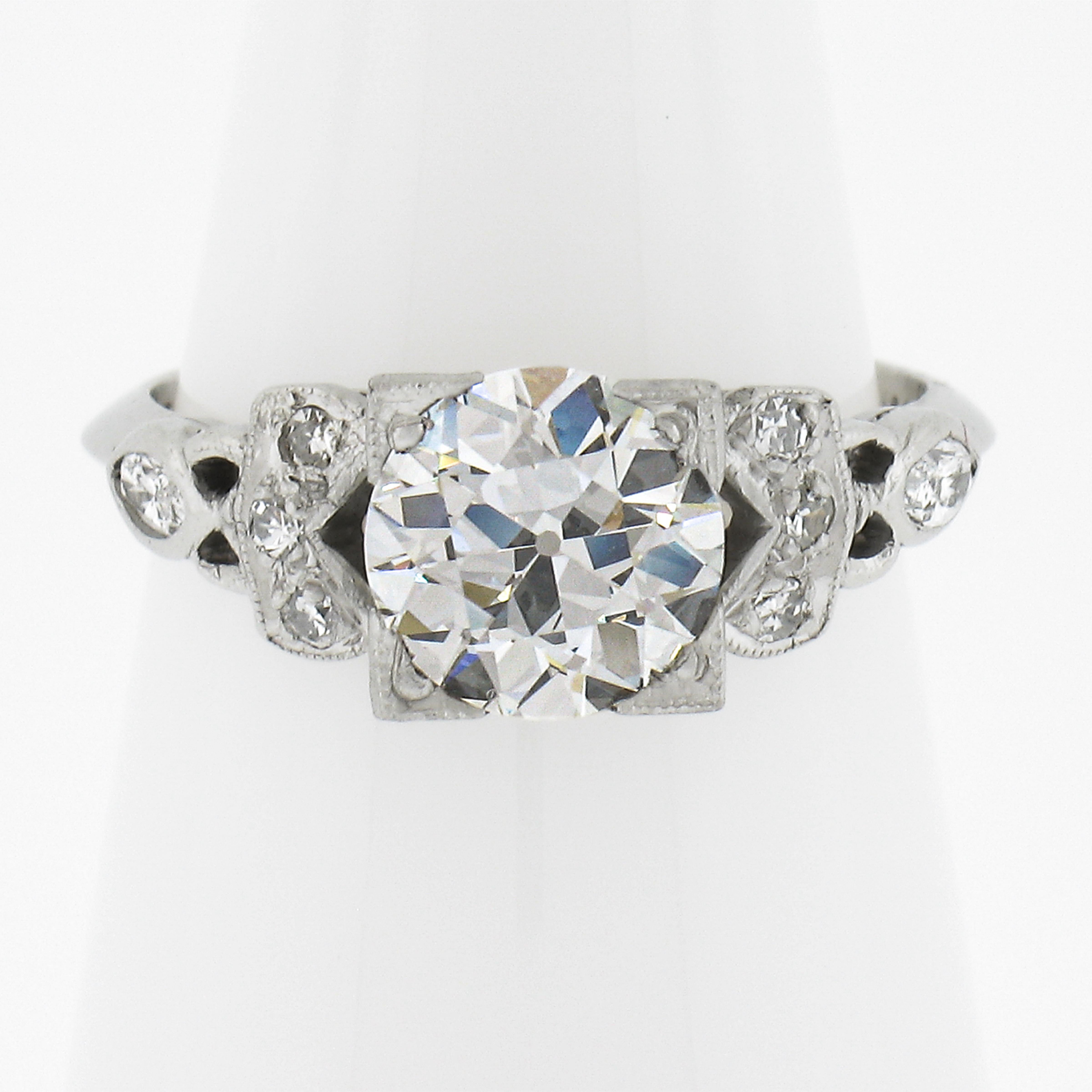 Antique Art Deco Platinum 1.28ct Gia Graded Old European Diamond Engagement Ring For Sale 3
