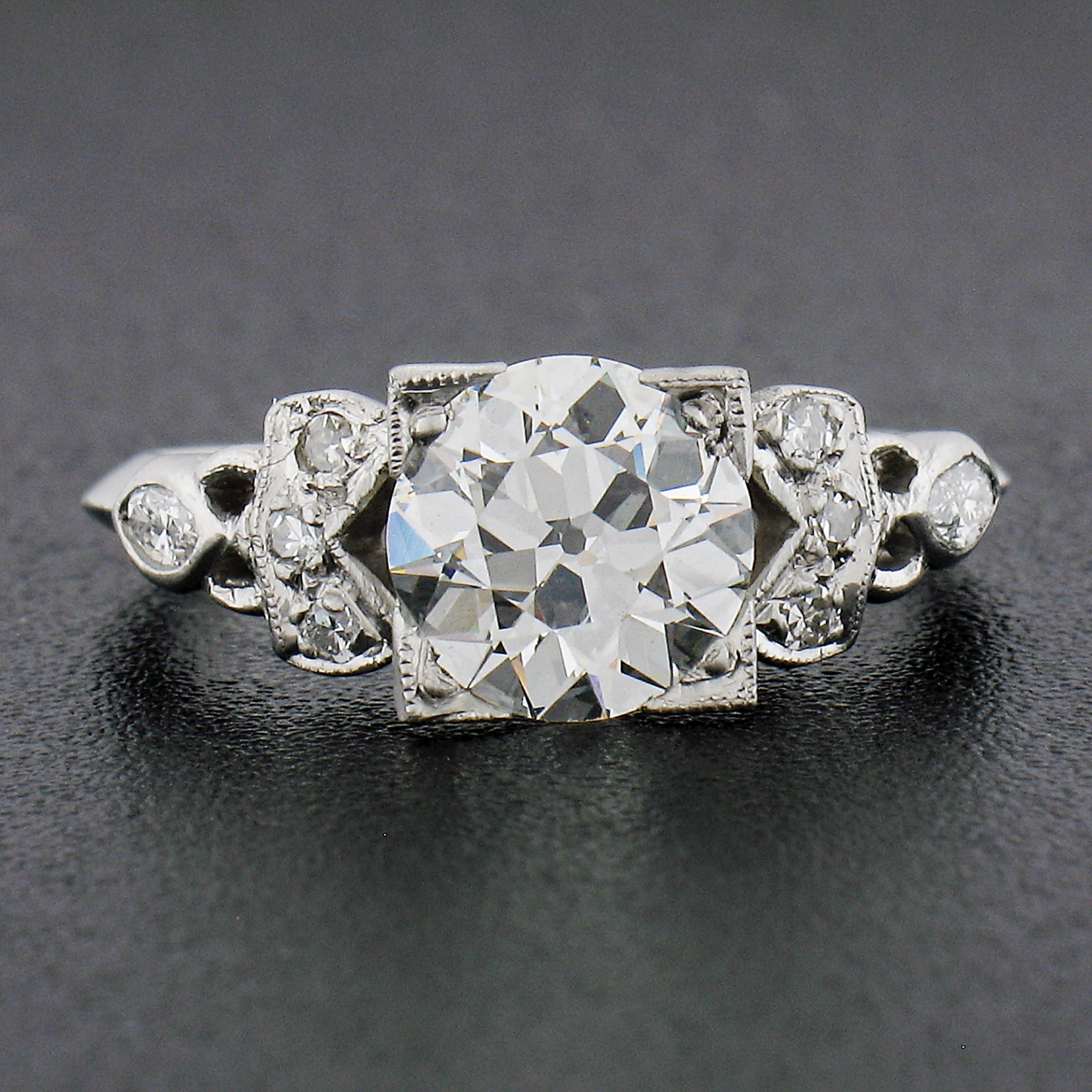 Antique Art Deco Platinum 1.28ct Gia Graded Old European Diamond Engagement Ring For Sale 4