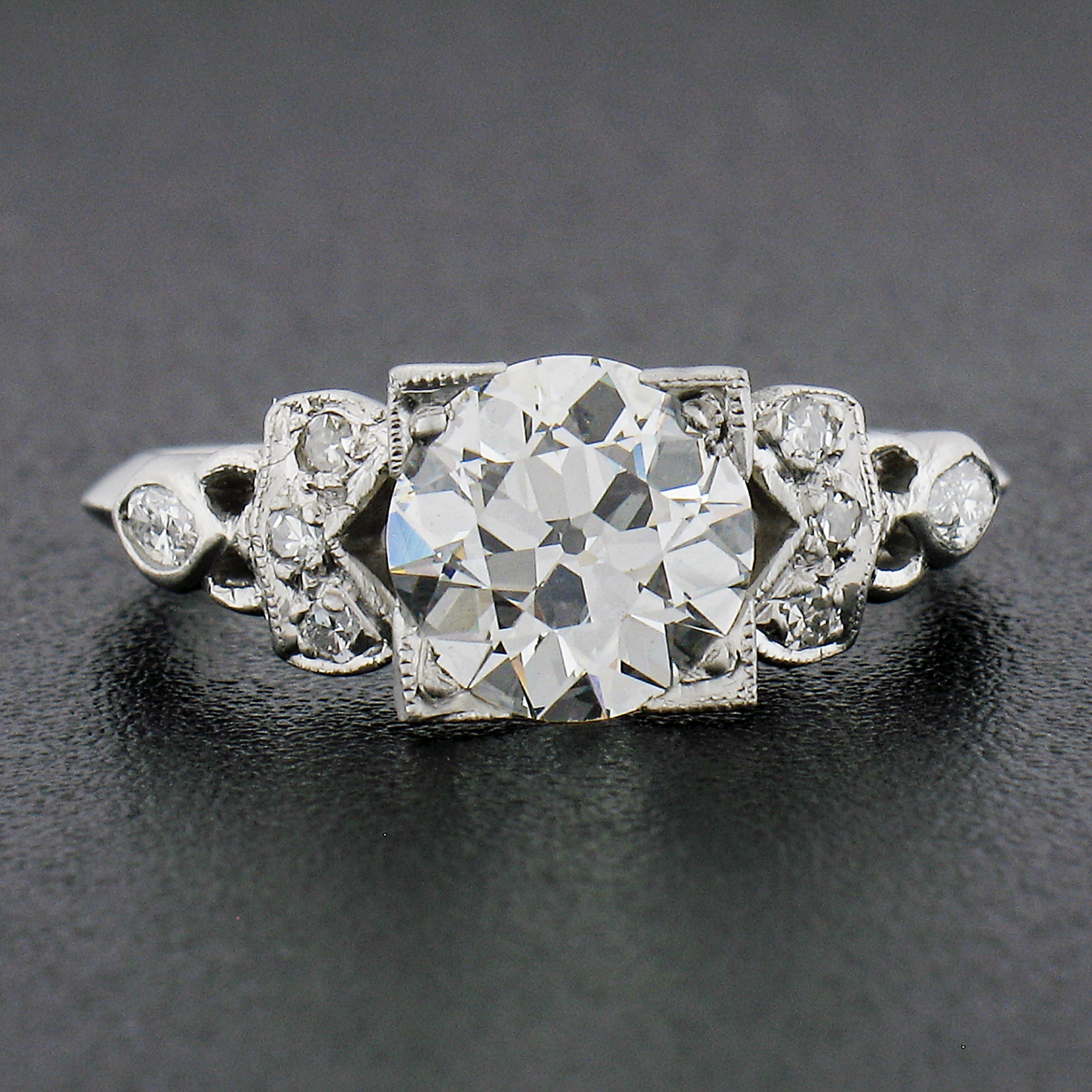 Antique Art Deco Platinum 1.28ct Gia Graded Old European Diamond Engagement Ring 4