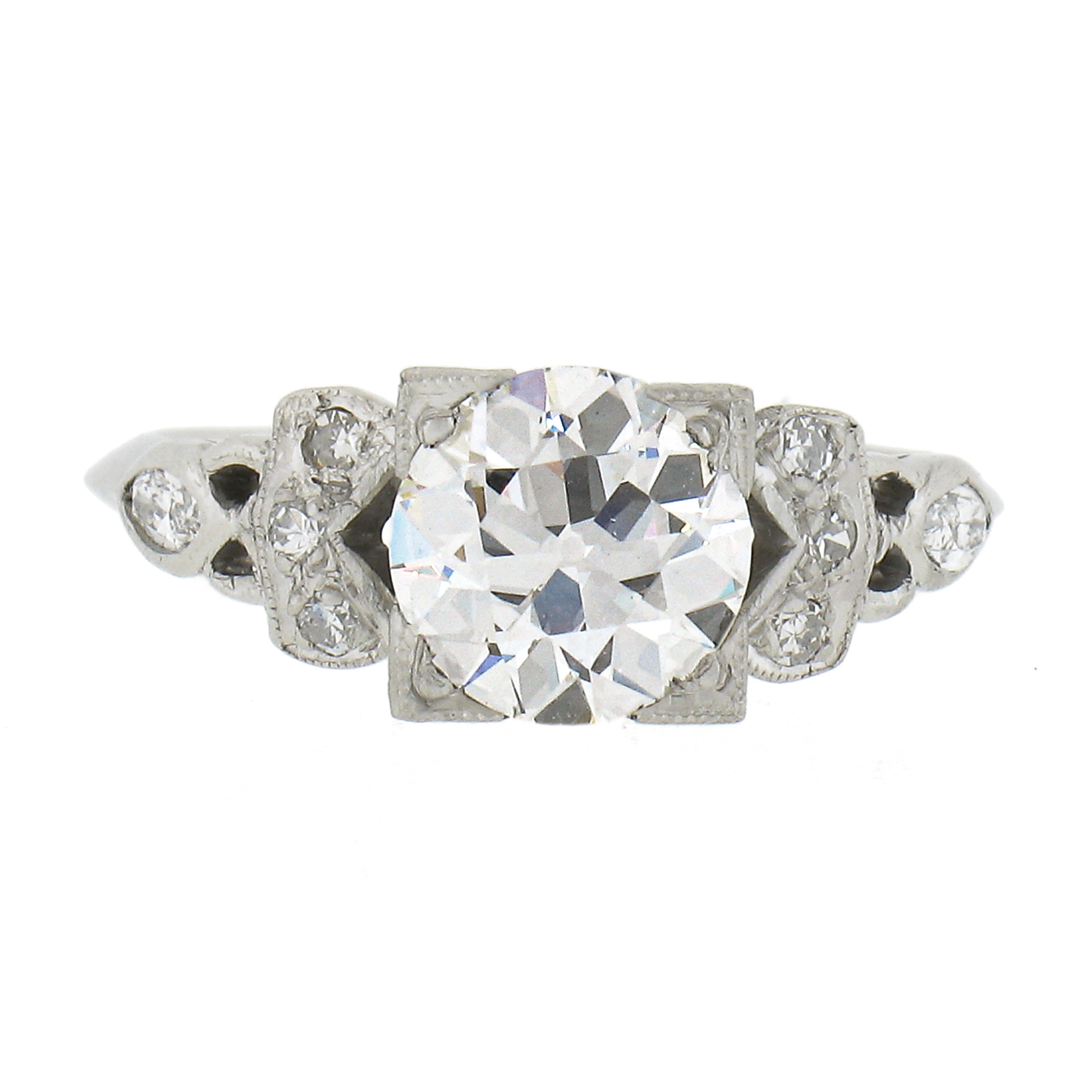 Antique Art Deco Platinum 1.28ct Gia Graded Old European Diamond Engagement Ring For Sale