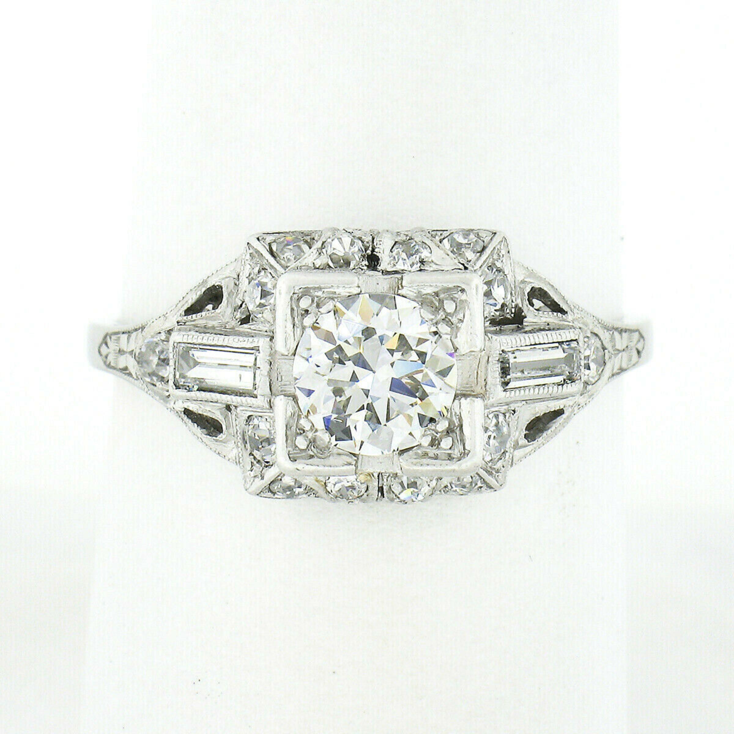 Antique Art Deco Platinum 1.32ctw Old European Diamond Solitaire Engagement Ring In Good Condition In Montclair, NJ