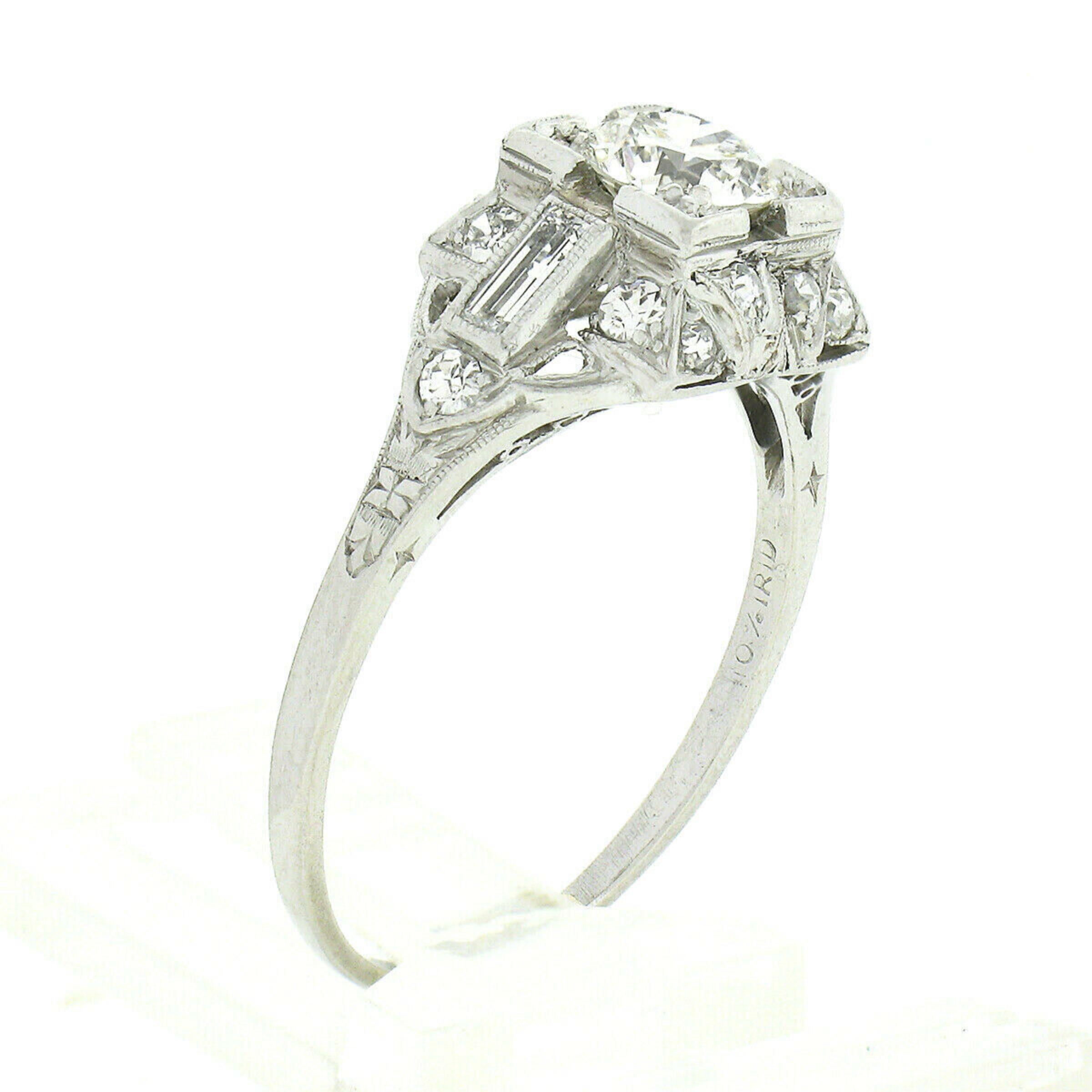 Women's Antique Art Deco Platinum 1.32ctw Old European Diamond Solitaire Engagement Ring
